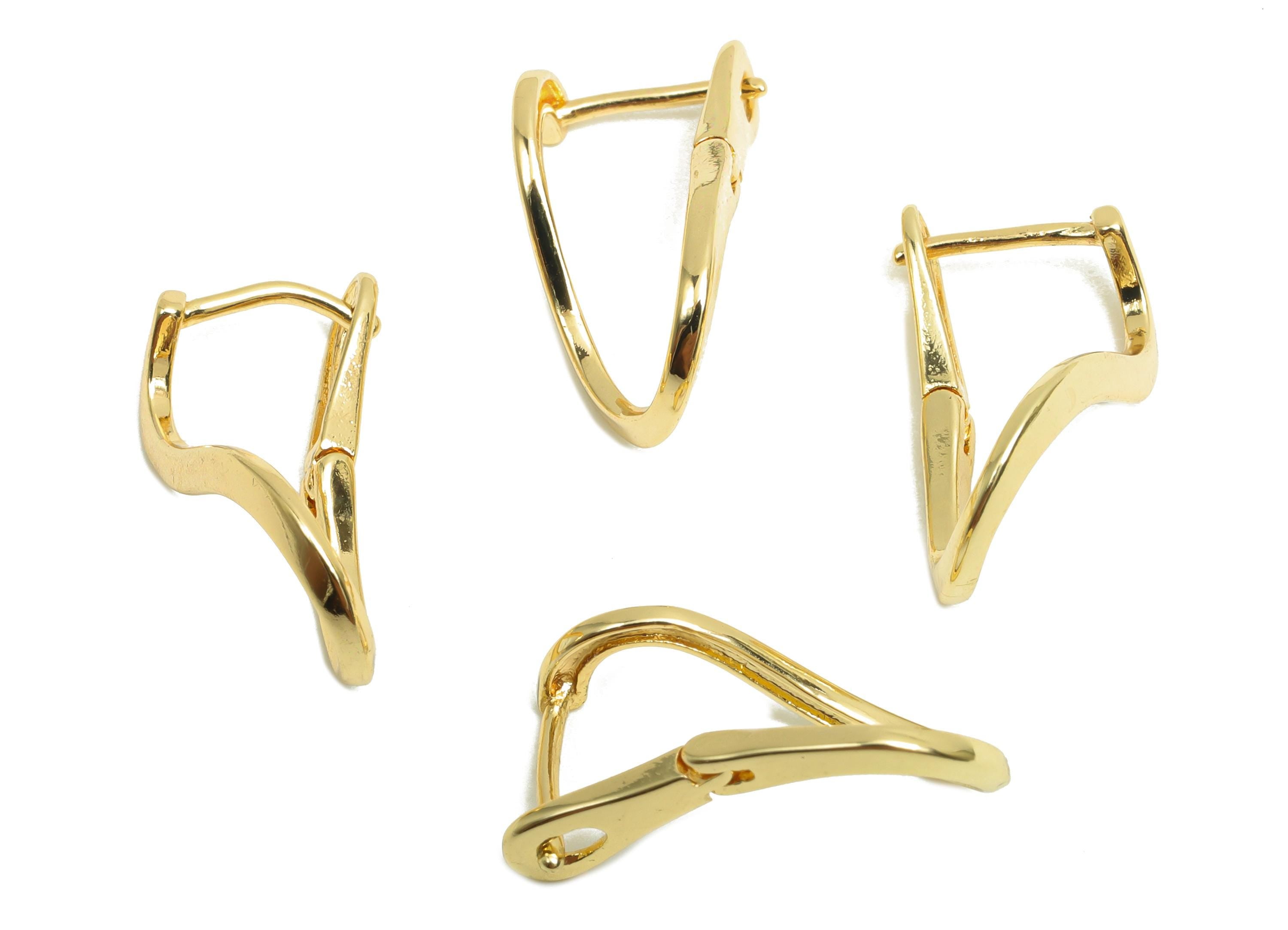 Brass Wavy English Lock Earring - Brass Hoop English Lock Earring - Distortion Hoop English Lock - 18K Real Gold Plating - 18x10x4mm-RGP8189 - DOMEDBAZAAR