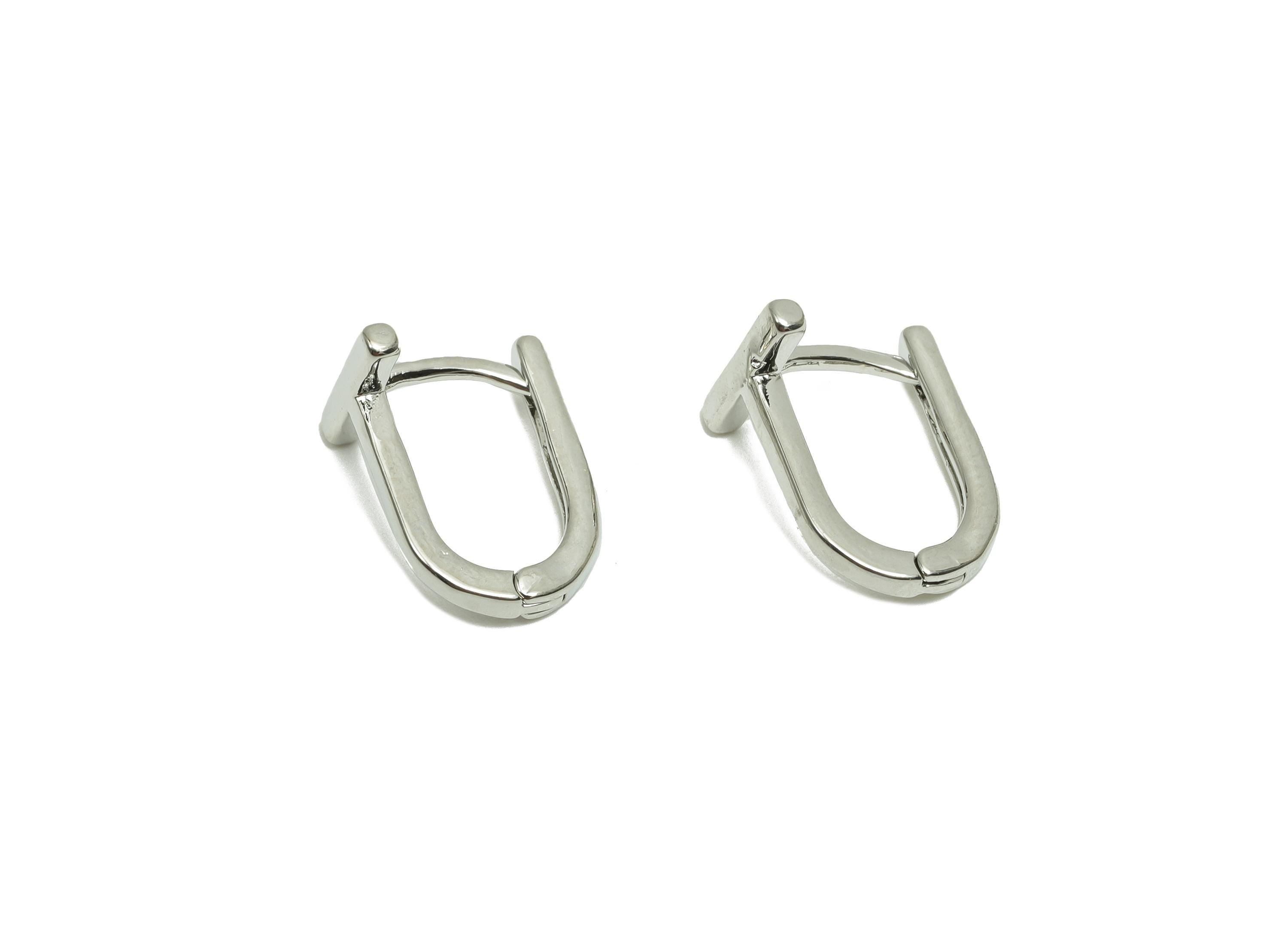 Brass Hoop Earring - Brass Bar U English Lock Earring - U Hoop Earring With Loop - 18K Real White Gold Plating - 13.1x9.4x1.55mm - RGP8221 - DOMEDBAZAAR