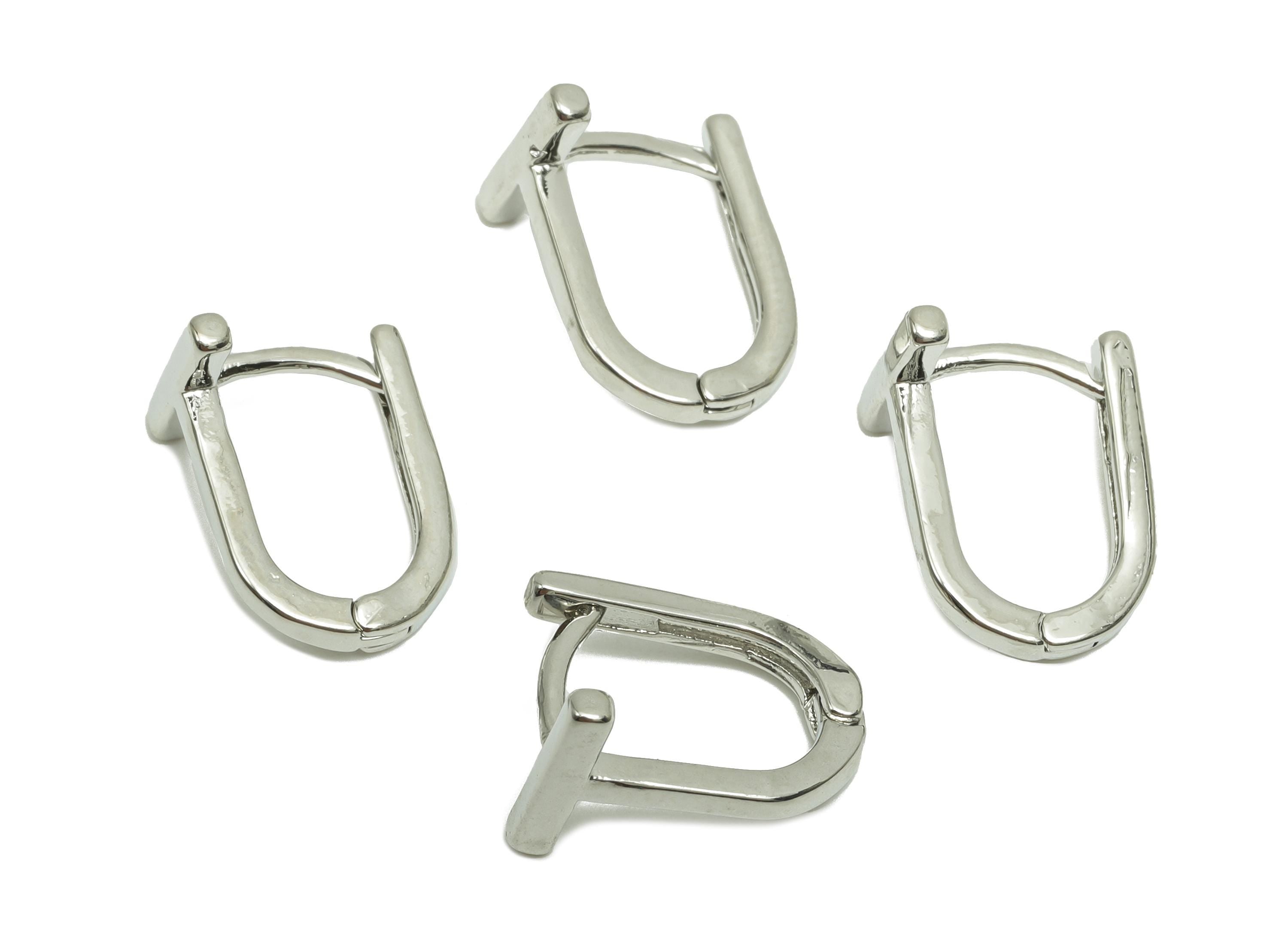 Brass Hoop Earring - Brass Bar U English Lock Earring - U Hoop Earring With Loop - 18K Real White Gold Plating - 13.1x9.4x1.55mm - RGP8221 - DOMEDBAZAAR