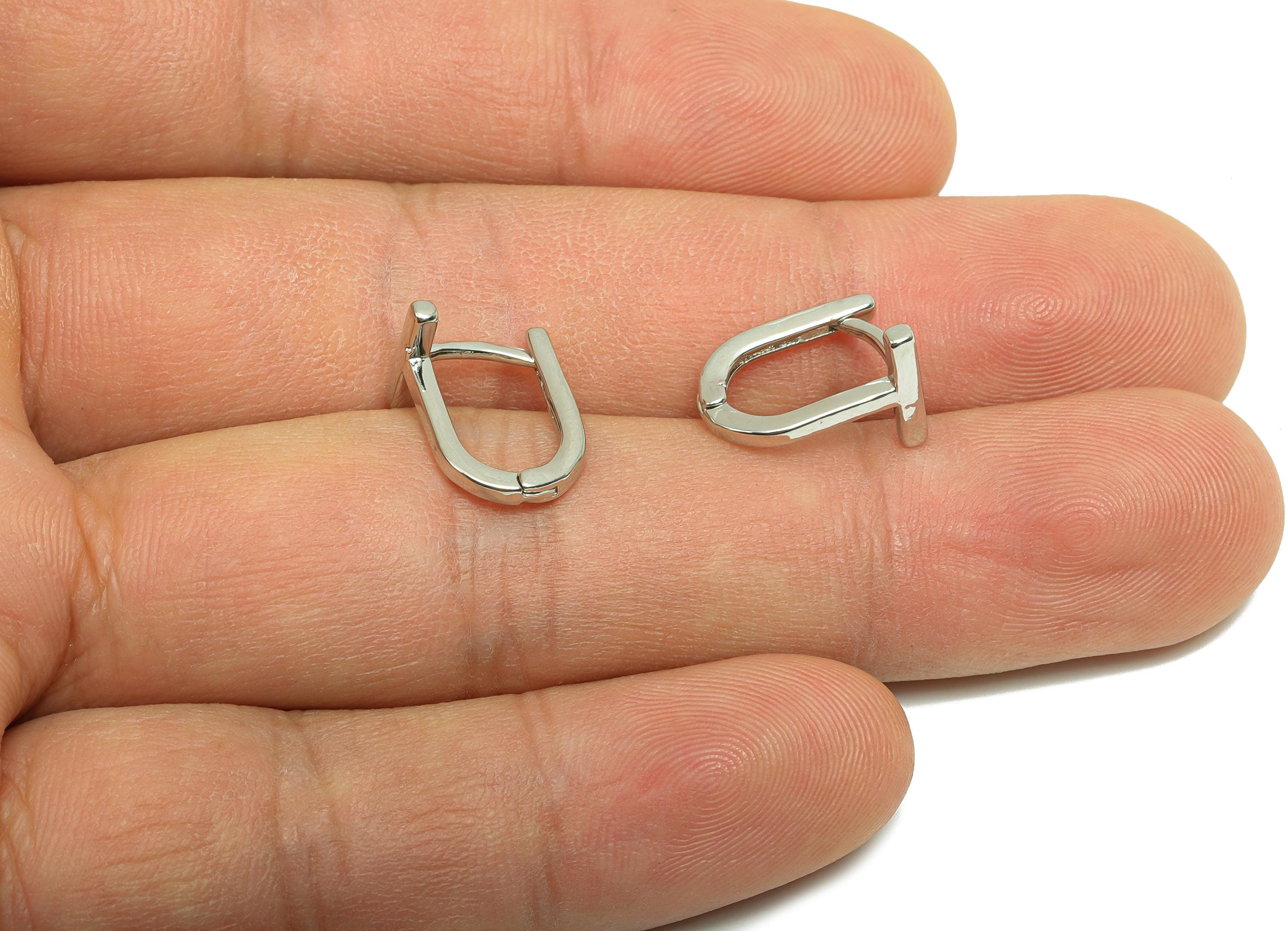 Brass Hoop Earring - Brass Bar U English Lock Earring - U Hoop Earring With Loop - 18K Real White Gold Plating - 13.1x9.4x1.55mm - RGP8221 - DOMEDBAZAAR