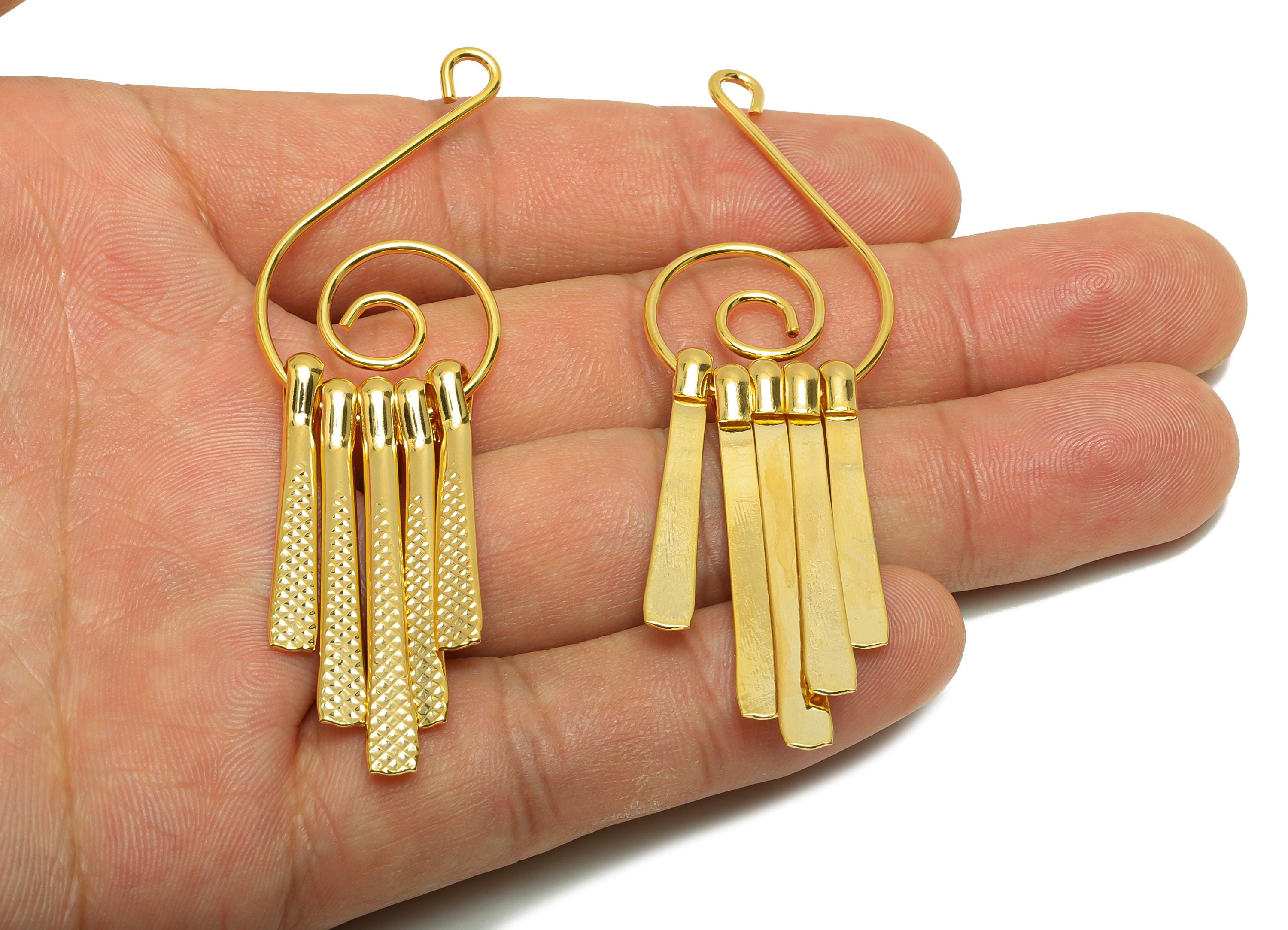 Brass Spiral Fringe Charm - Round Spiral Fringe Charm for Earring - Gold Hammered Pendant - 18K Real Gold Plating - 75.5x22x5mm - RGP8757 - DOMEDBAZAAR