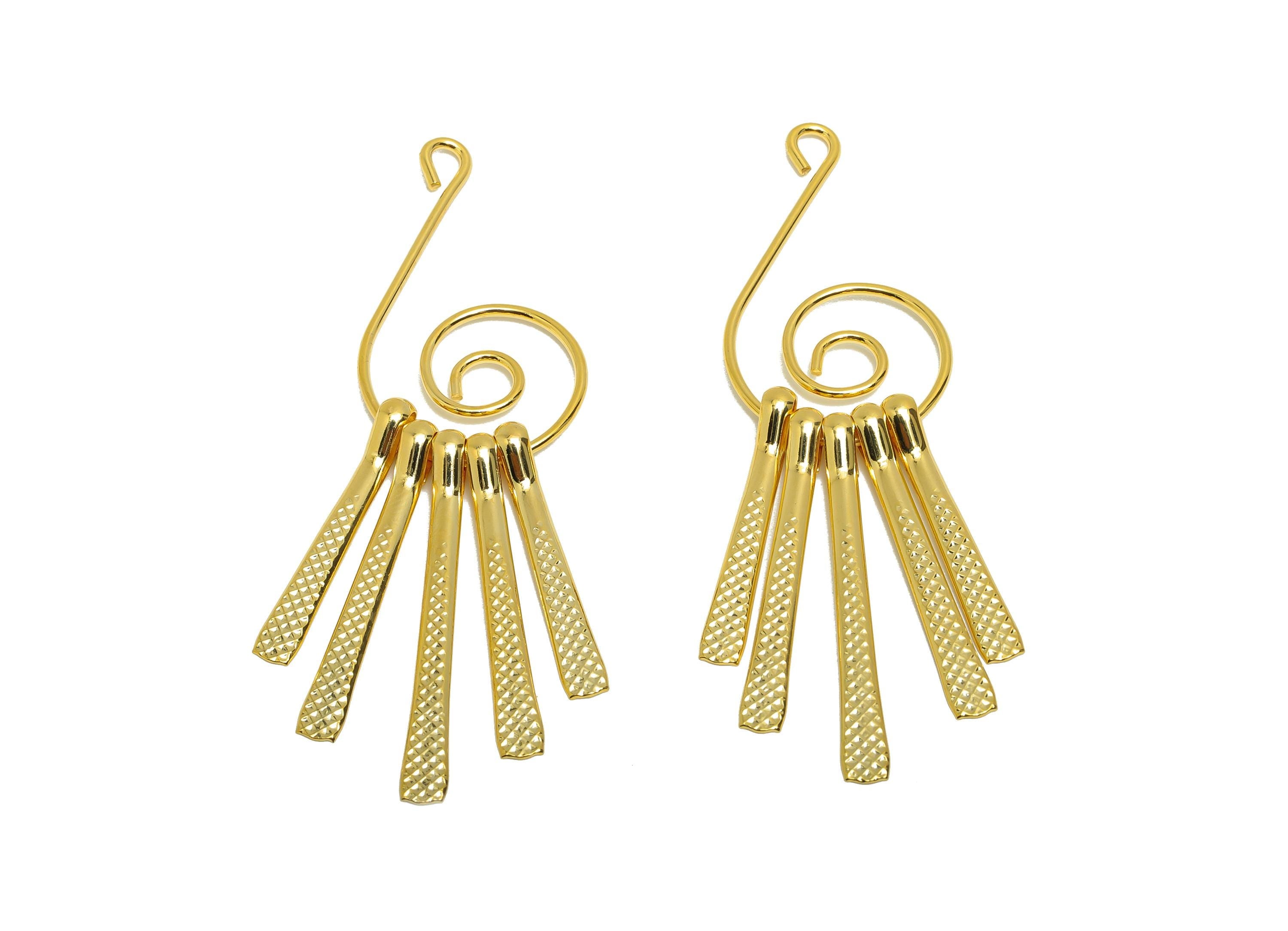 Brass Spiral Fringe Charm - Round Spiral Fringe Charm for Earring - Gold Hammered Pendant - 18K Real Gold Plating - 75.5x22x5mm - RGP8757 - DOMEDBAZAAR