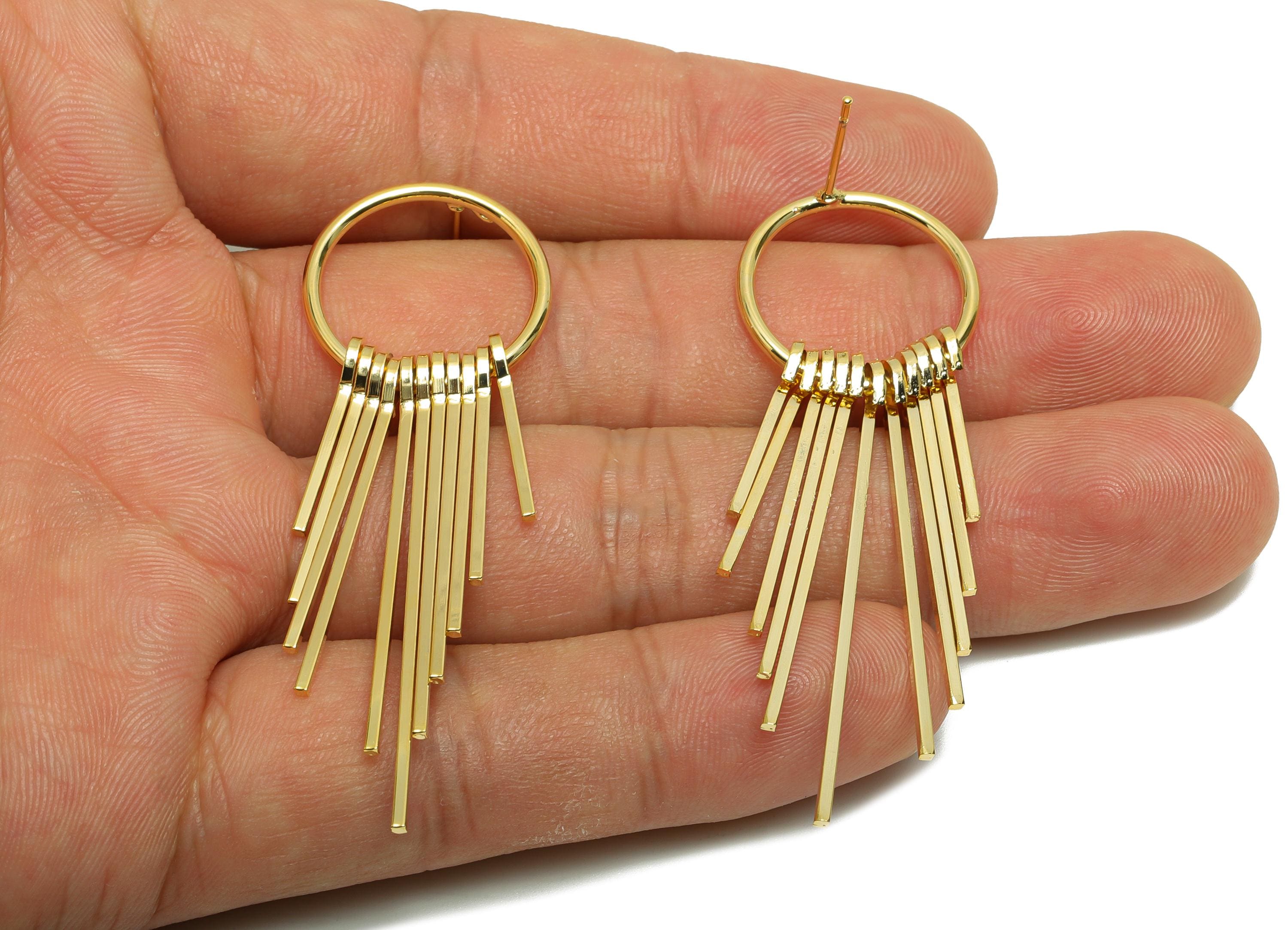 Brass Round Fringe Earring - Fringe Earring Stud for Women - Gold Circle Dangle Earring Post - 18K Real Gold Plating- 58.2x20x4.3mm- RGP8759 - DOMEDBAZAAR