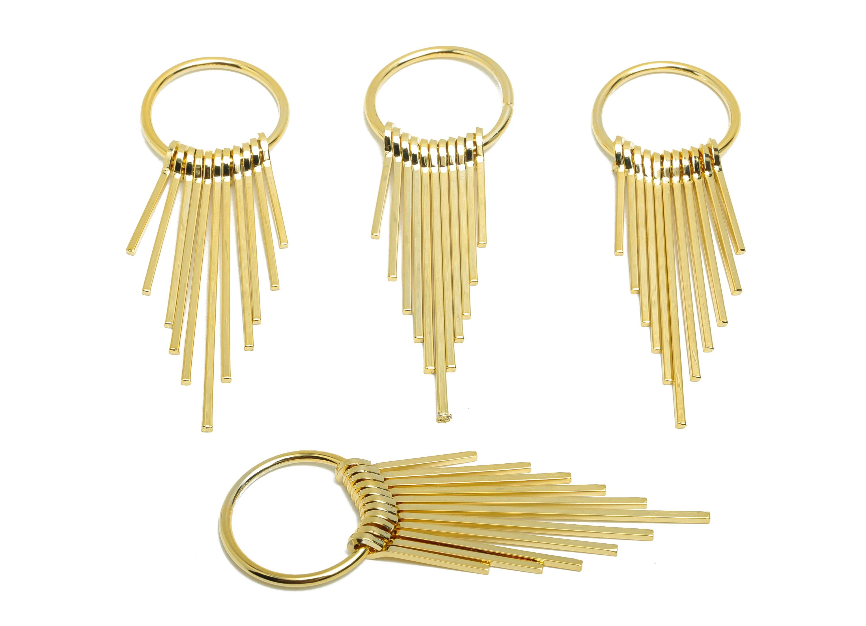 Brass Round Fringe Charm - Circle Fringe Charm for Earring - Gold Smooth Fringe Pendant - 18K Real Gold Plating - 60x20x4.3mm - RGP8760 - DOMEDBAZAAR