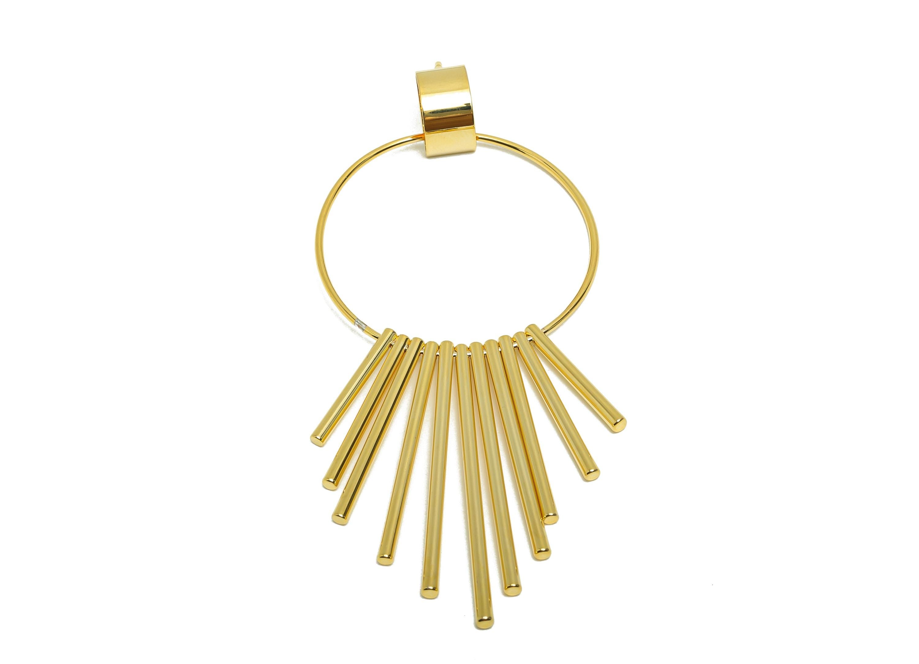 Brass Round Fringe Earring - Fringe Earring Stud for Women - Gold Circle Dangle Earring Post - 18K Real Gold Plating-91.3x44x1.35mm- RGP8765 - DOMEDBAZAAR