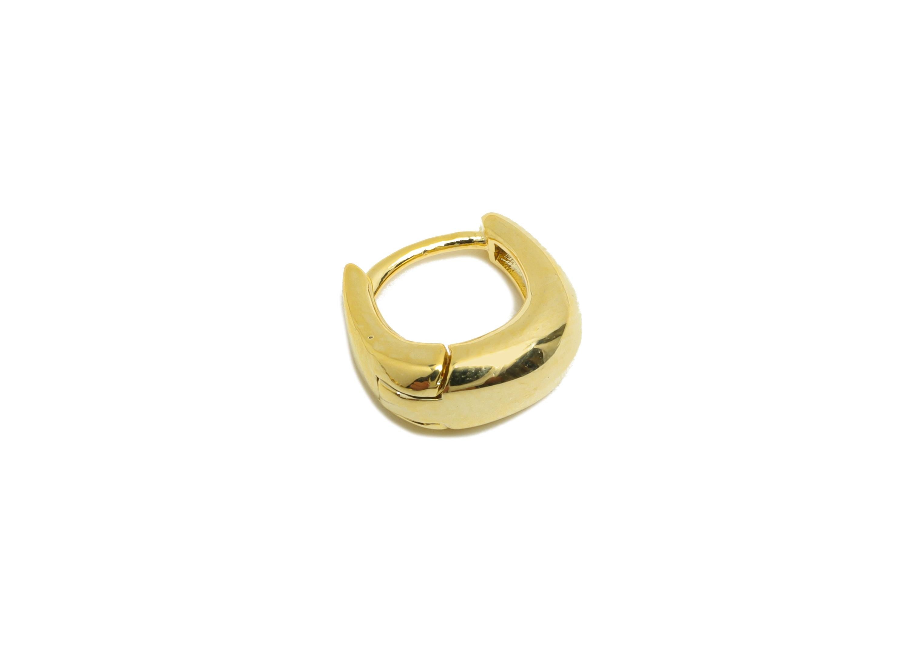 Brass Square Huggie Earring - Gold Thick Earring for Women - Daily Wear Hoop Earring Clasp - 18K Real Gold Plating-10.7x10.7x4.6mm - RGP8775 - DOMEDBAZAAR