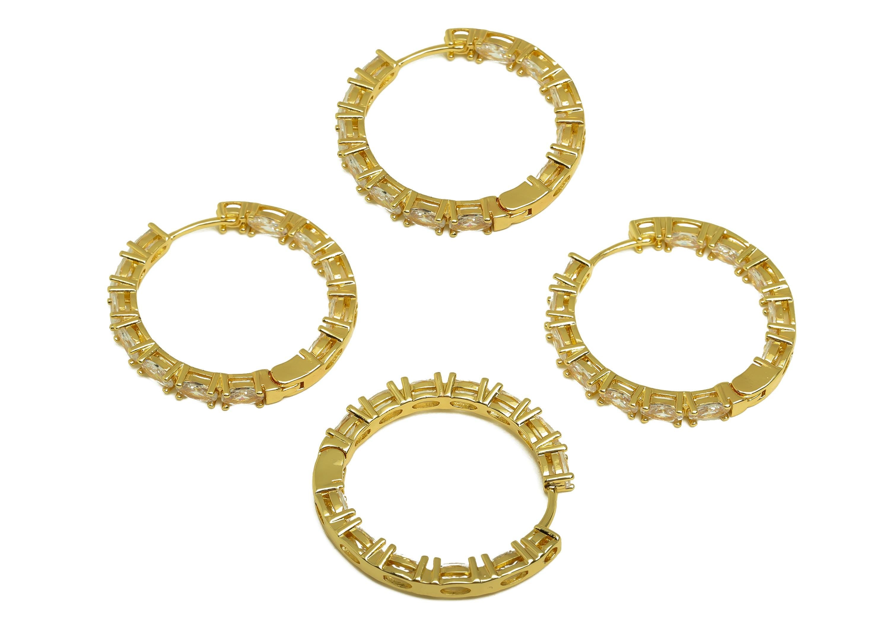 Brass Round Hoop Ear - Gold Oval Zircon Huggie Hoop Earring - CZ Circle Earring Clasp - 18K Real Gold Plating - 29.20x29.20x3.53mm - RGP8000 - DOMEDBAZAAR