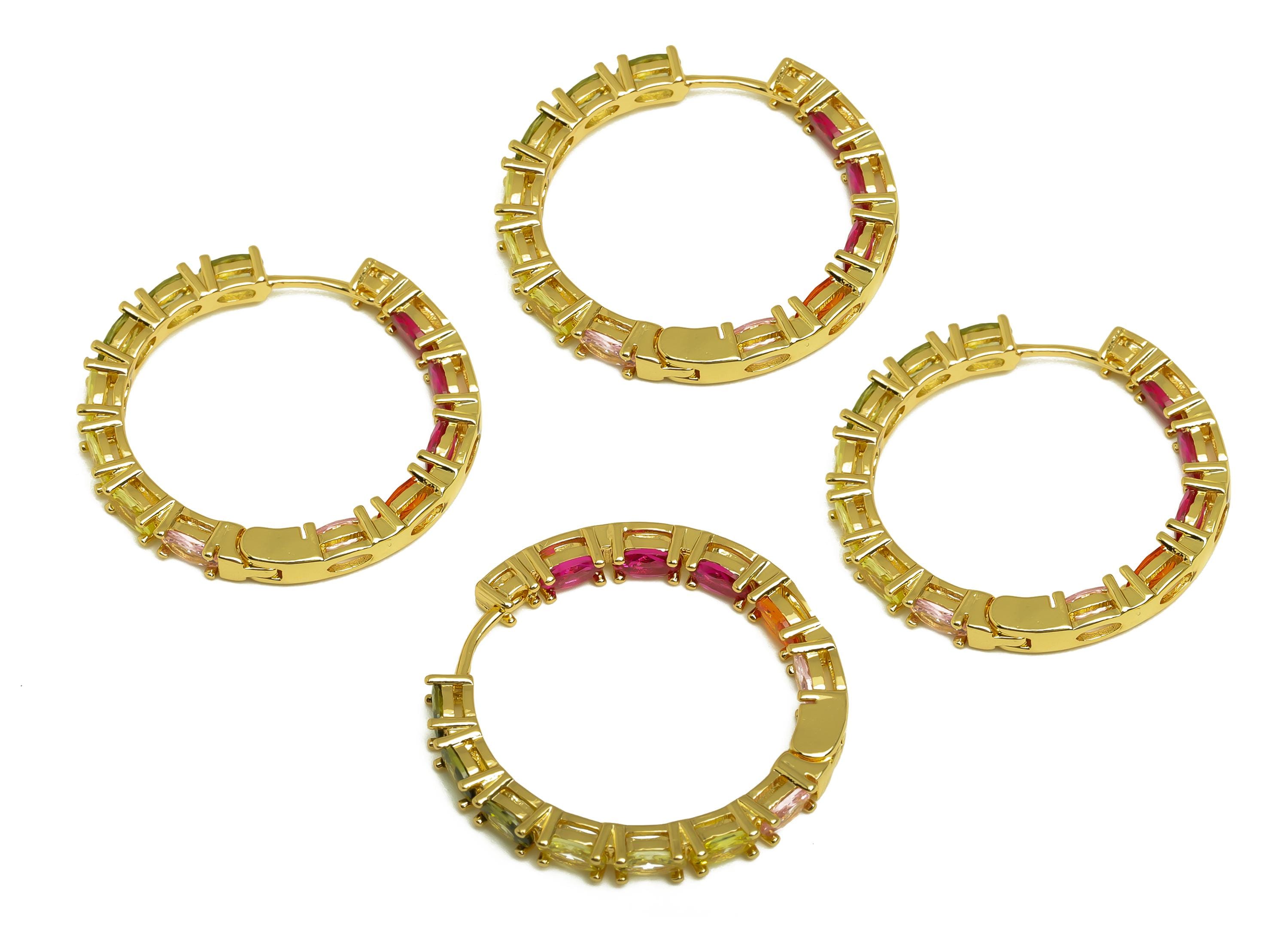Brass Round Hoop Ear - Gold Oval Zircon Huggie Hoop Earring - Colorful CZ Earring Clasp - 18K Real Gold Plating- 29.21x29.21x3.56m - RGP8003 - DOMEDBAZAAR