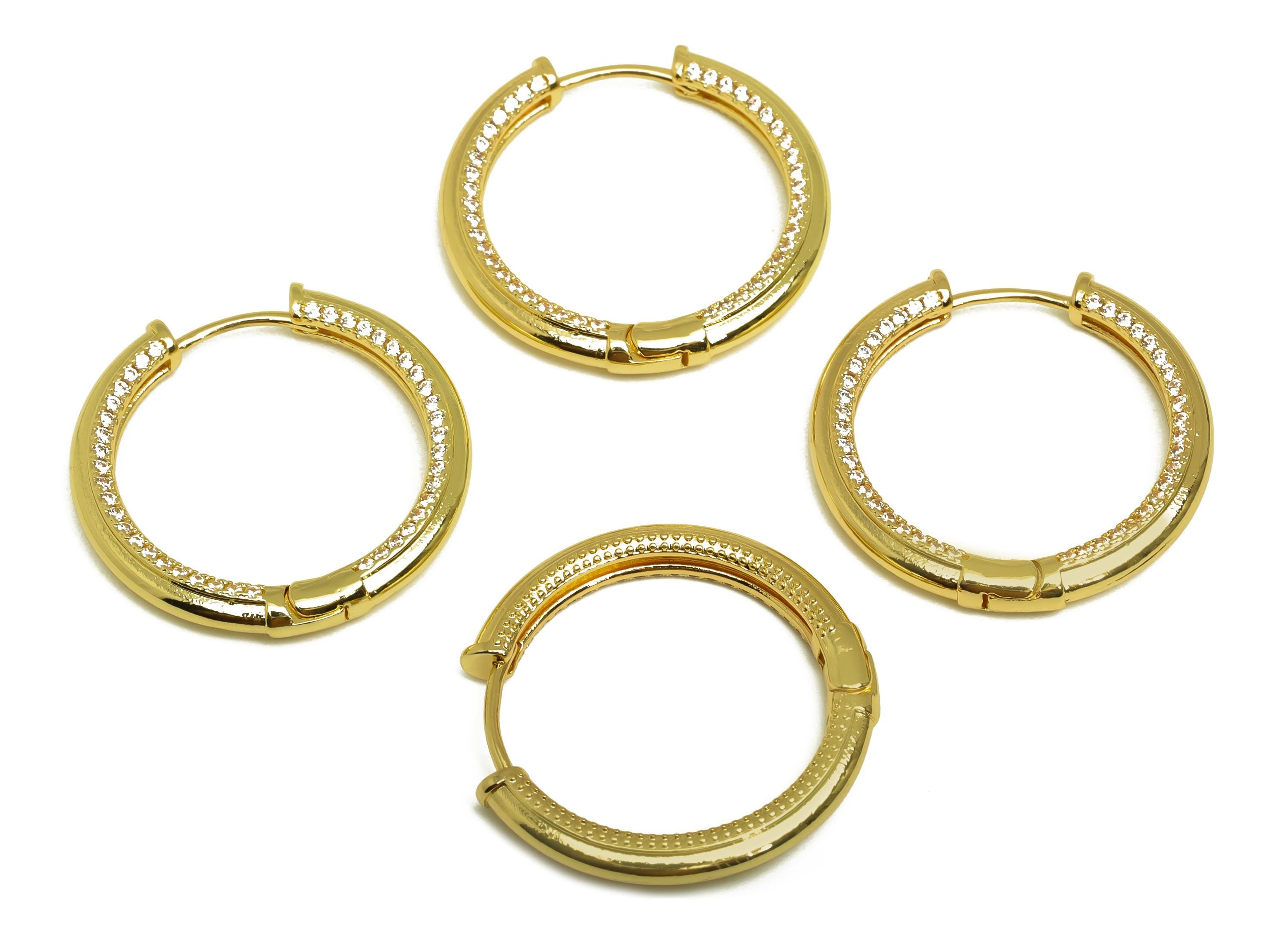 Brass Round Hoop Earring - Gold Zircon Huggie Hoop Earring - CZ Circle Earring Clasp - 18K Real Gold Plating - 28.44x28.44x3.24mm - RGP8004 - DOMEDBAZAAR