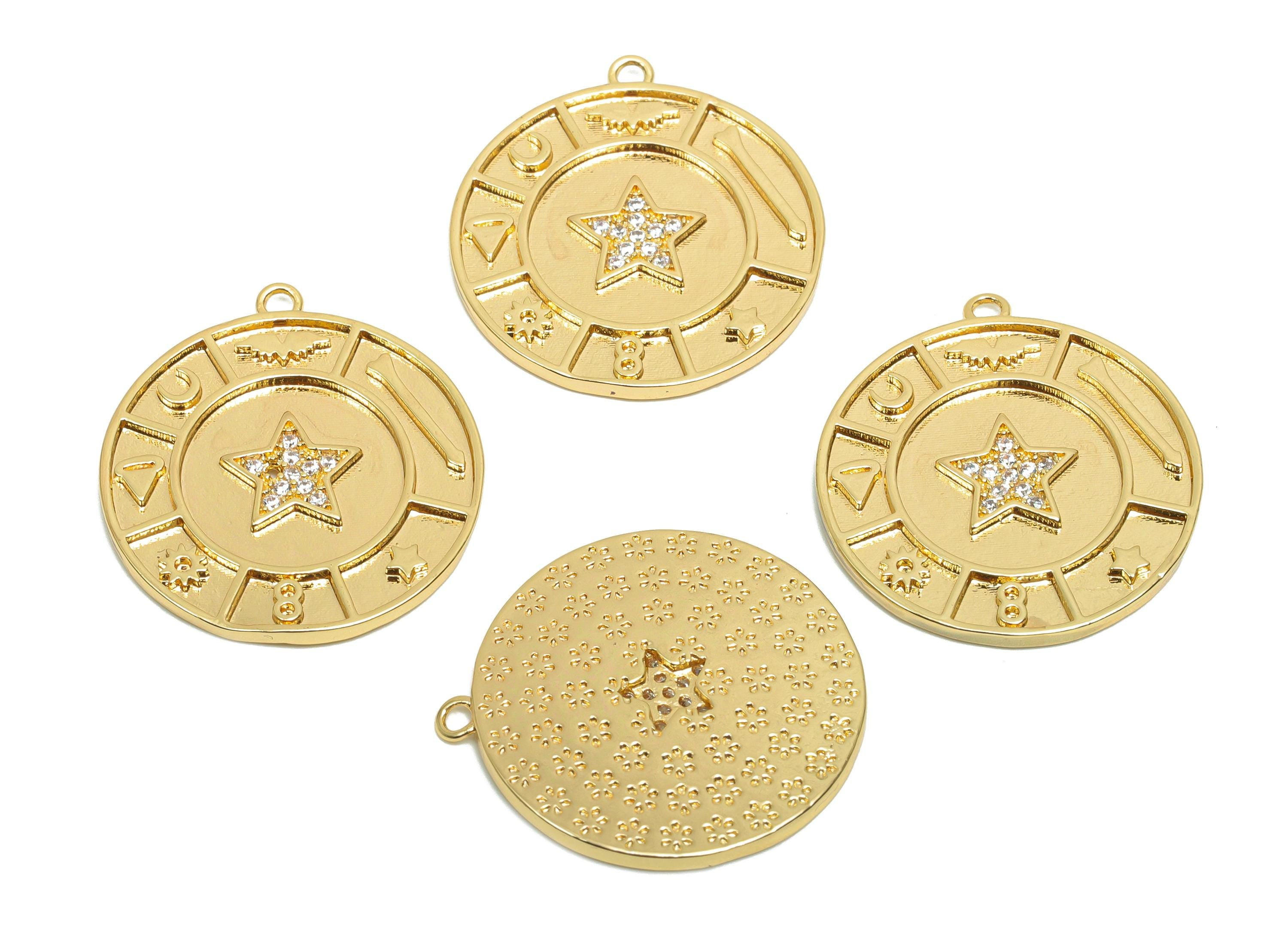 Brass CZ Star Charms - Brass Cubic Zircon Earring Charm - Brass Pattern Pendant  - 18K Real Gold Plating - 25.2x23.03x1.77mm - RGP8195 - DOMEDBAZAAR