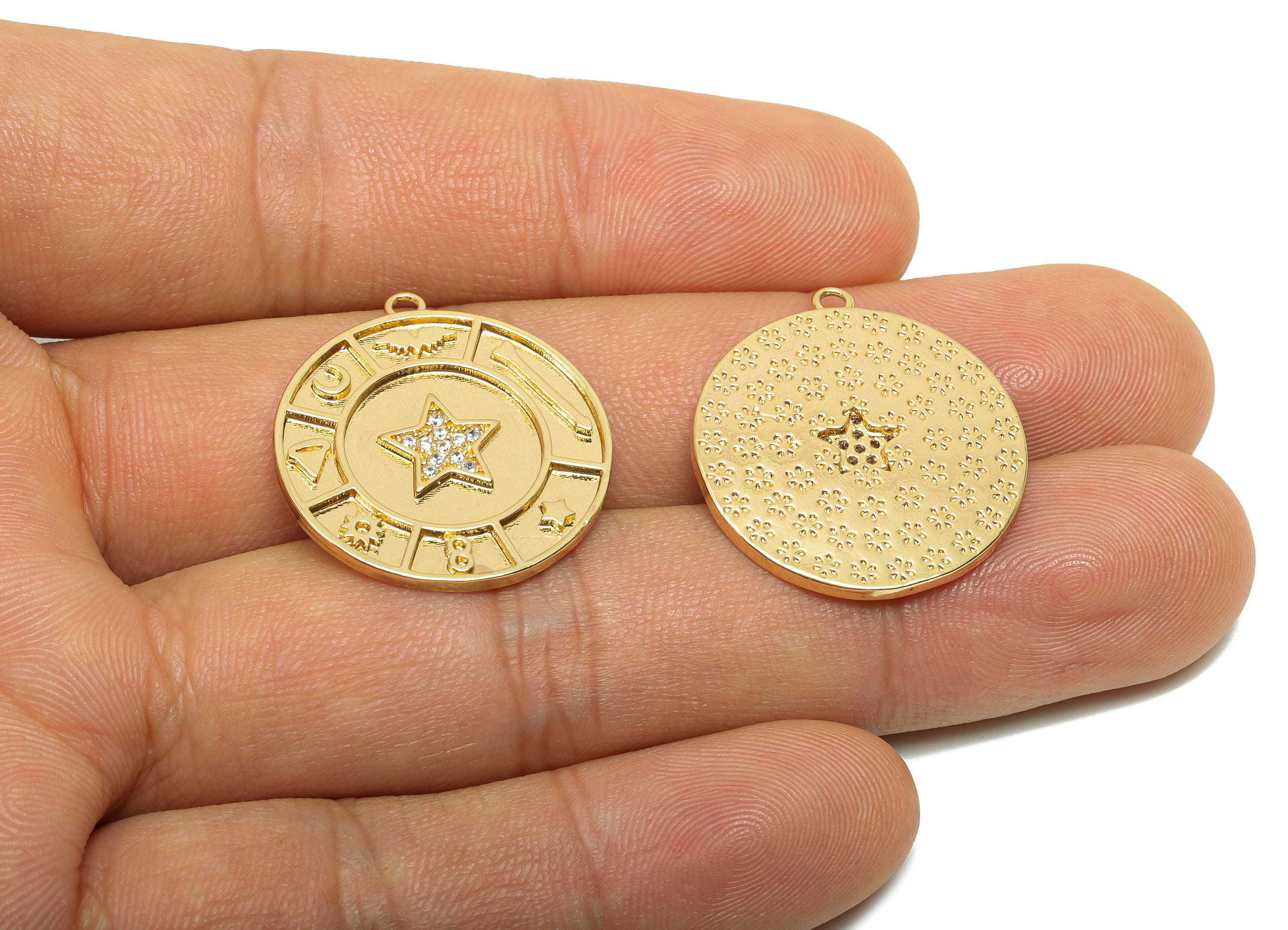 Brass CZ Star Charms - Brass Cubic Zircon Earring Charm - Brass Pattern Pendant  - 18K Real Gold Plating - 25.2x23.03x1.77mm - RGP8195 - DOMEDBAZAAR
