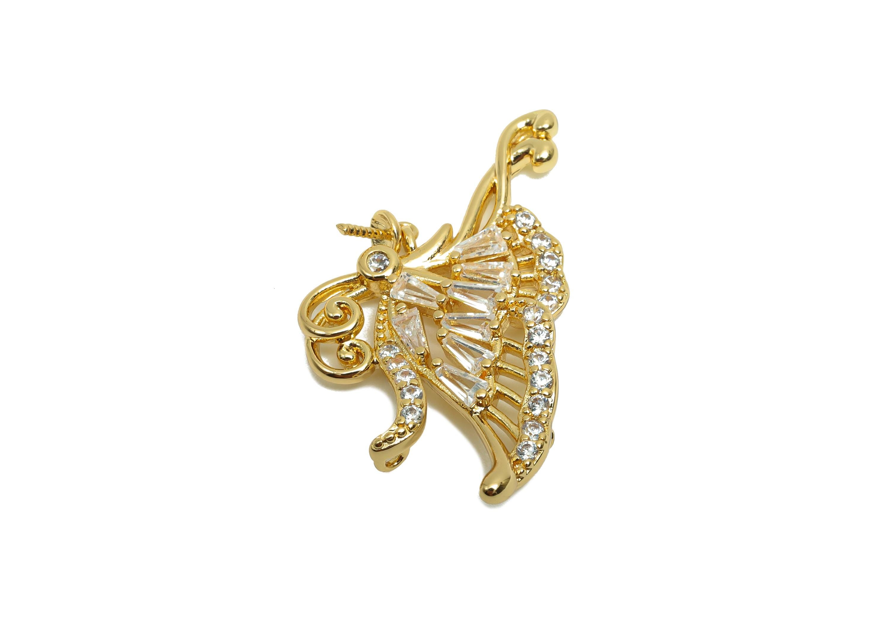 Brass CZ Butterfly Charms - Brass Cubic Zircon Earring Charm - Brass Animal Charm For Pearl - 18K Real Gold Plating - 32x17.8x3mm - RGP8196 - DOMEDBAZAAR