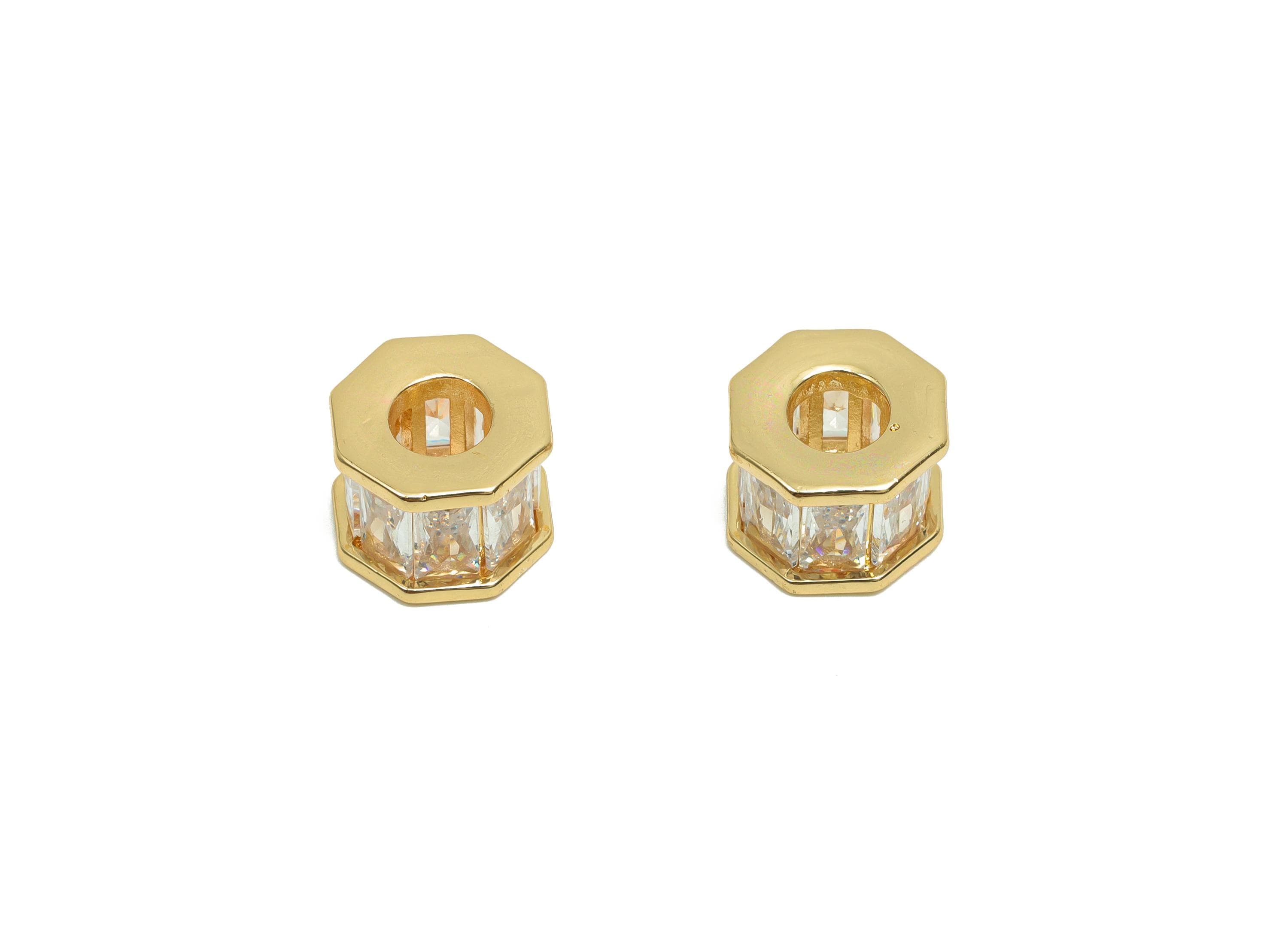 Brass CZ Earring Bead - Brass Cubic Zircon Geometry Bracelet Beads - Octagon Bracelet Bead - 18K Real Gold Plating - 9.9x7.54x7mm - RGP8200 - DOMEDBAZAAR