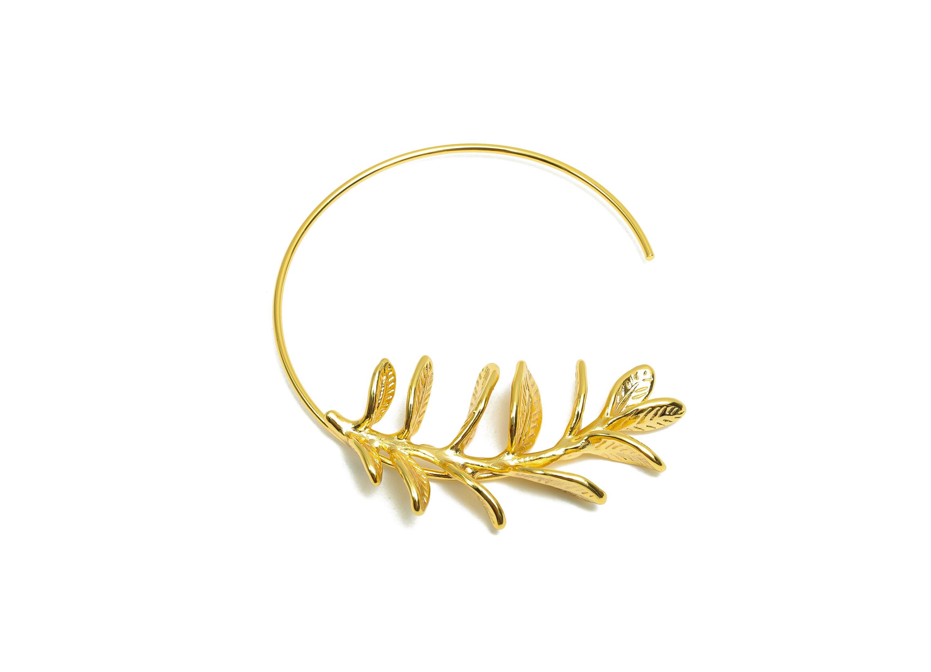 Brass Circle Earring Wire - Gold Leaf Open Round Earring Hook - Textured Circle Earring Wire - 18K Real Gold Plating - 41x37x5.3mm - RGP8278 - DOMEDBAZAAR