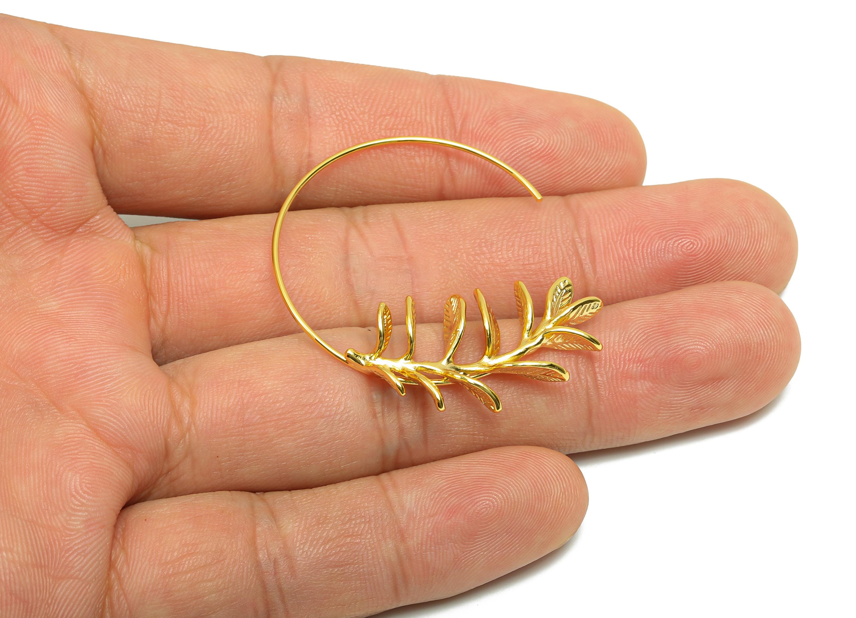 Brass Circle Earring Wire - Gold Leaf Open Round Earring Hook - Textured Circle Earring Wire - 18K Real Gold Plating - 41x37x5.3mm - RGP8278 - DOMEDBAZAAR