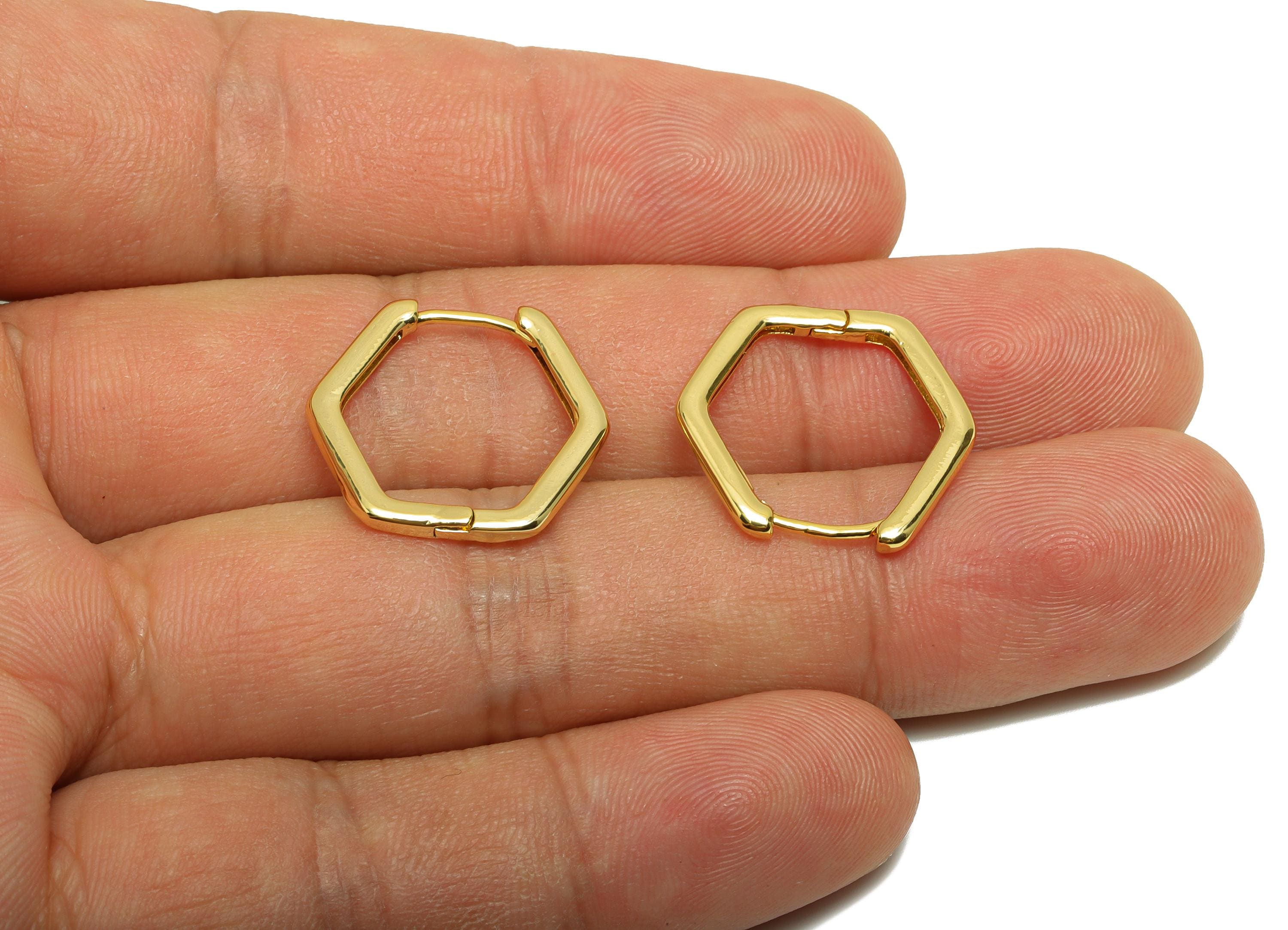 Brass Hexagon Huggie Earring - Gold Hoop Earring for Women - Daily Wear Earring Clasp - 18K Real Gold Plating - 19.2x18.8x1.8mm - RGP8778 - DOMEDBAZAAR