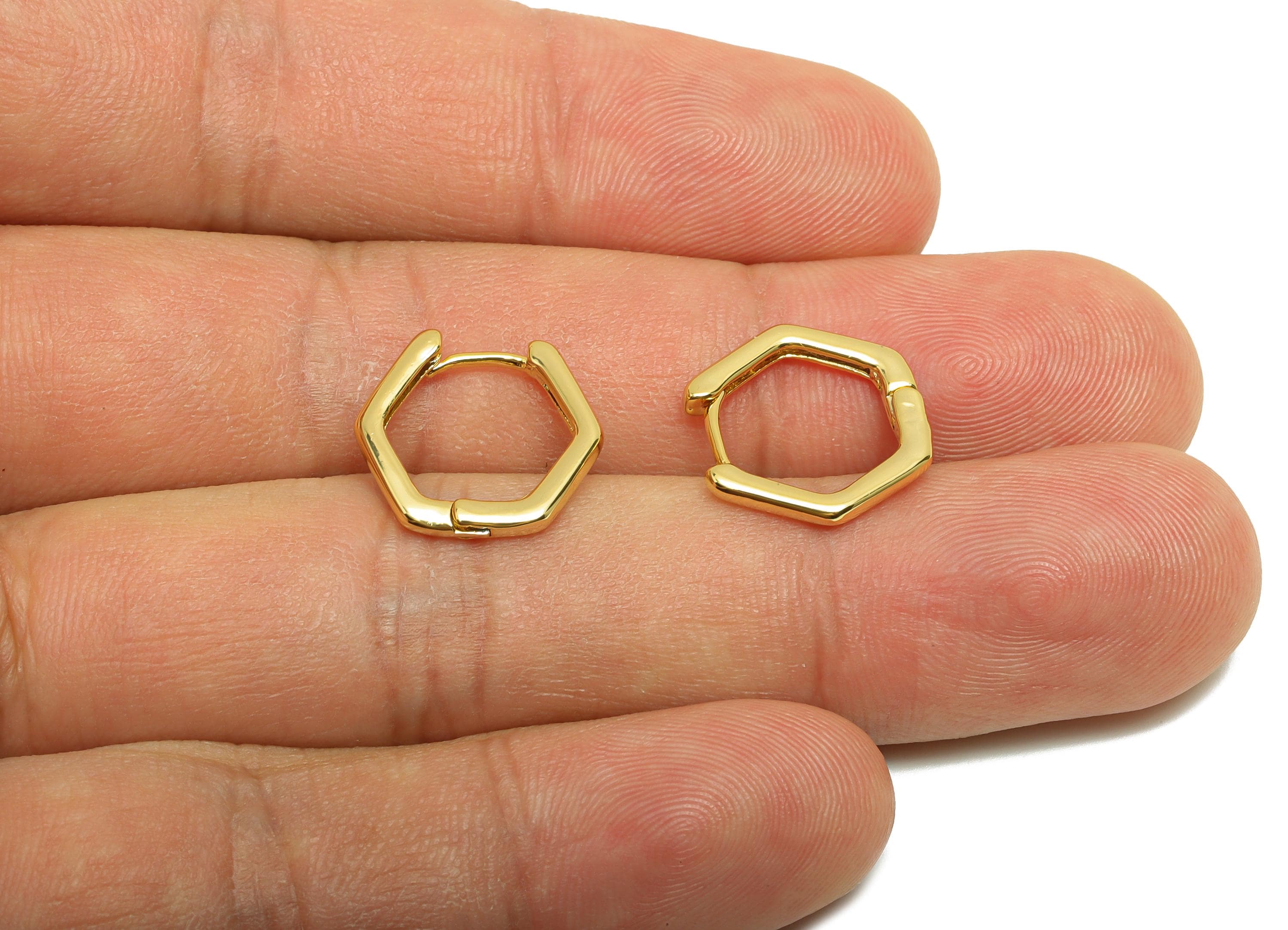 Brass Hexagon Huggie Earring - Gold Hoop Earring for Women - Daily Wear Earring Clasp - 18K Real Gold Plating - 15x13.3x1.8mm - RGP8779 - DOMEDBAZAAR