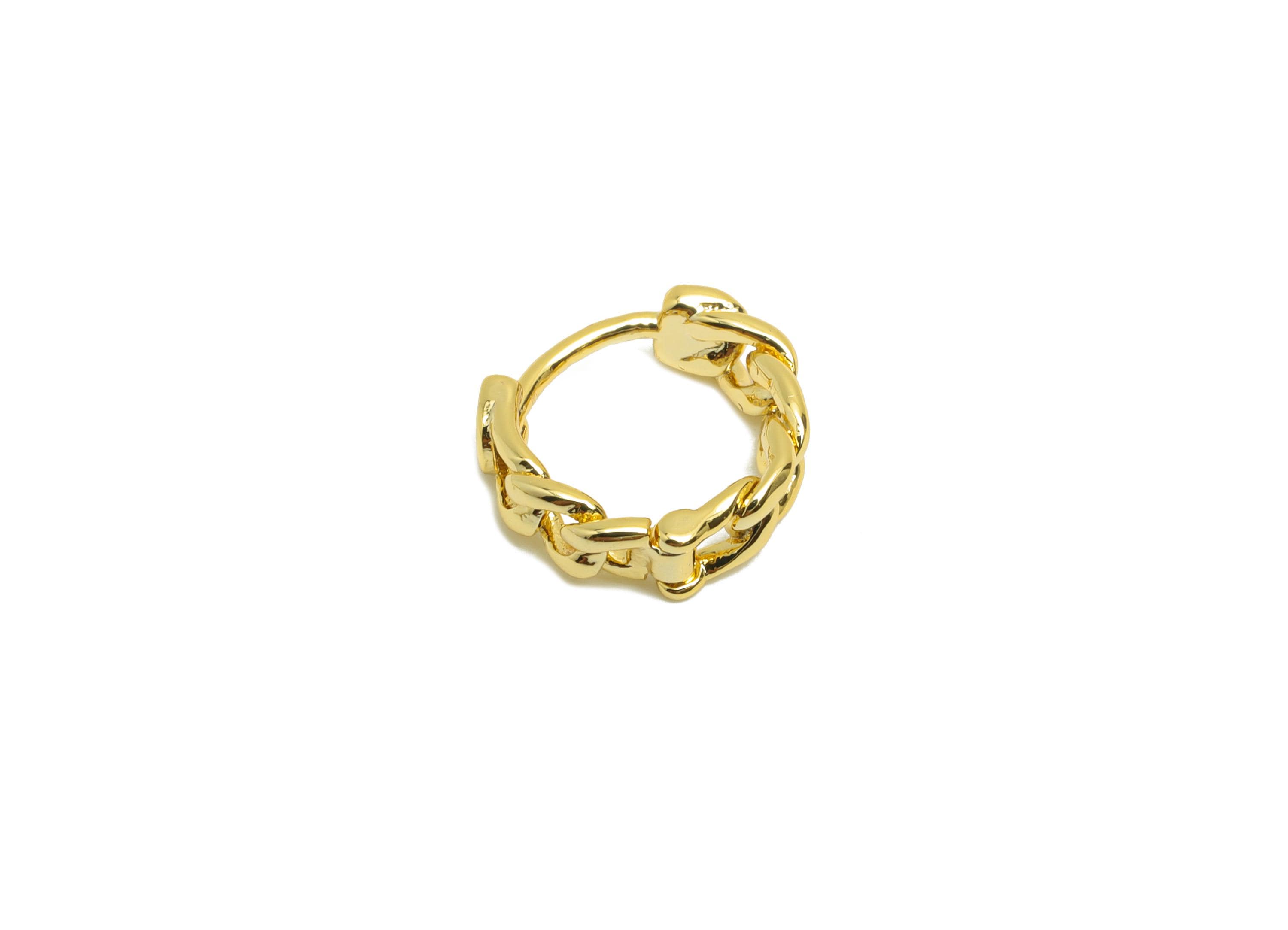 Brass Chain Hoop Earring - Gold Huggie Earring for Women - Mini Daily Wear Ear Clasp - 18K Real Gold Plating - 10.6x10.2x3.2mm - RGP8780 - DOMEDBAZAAR