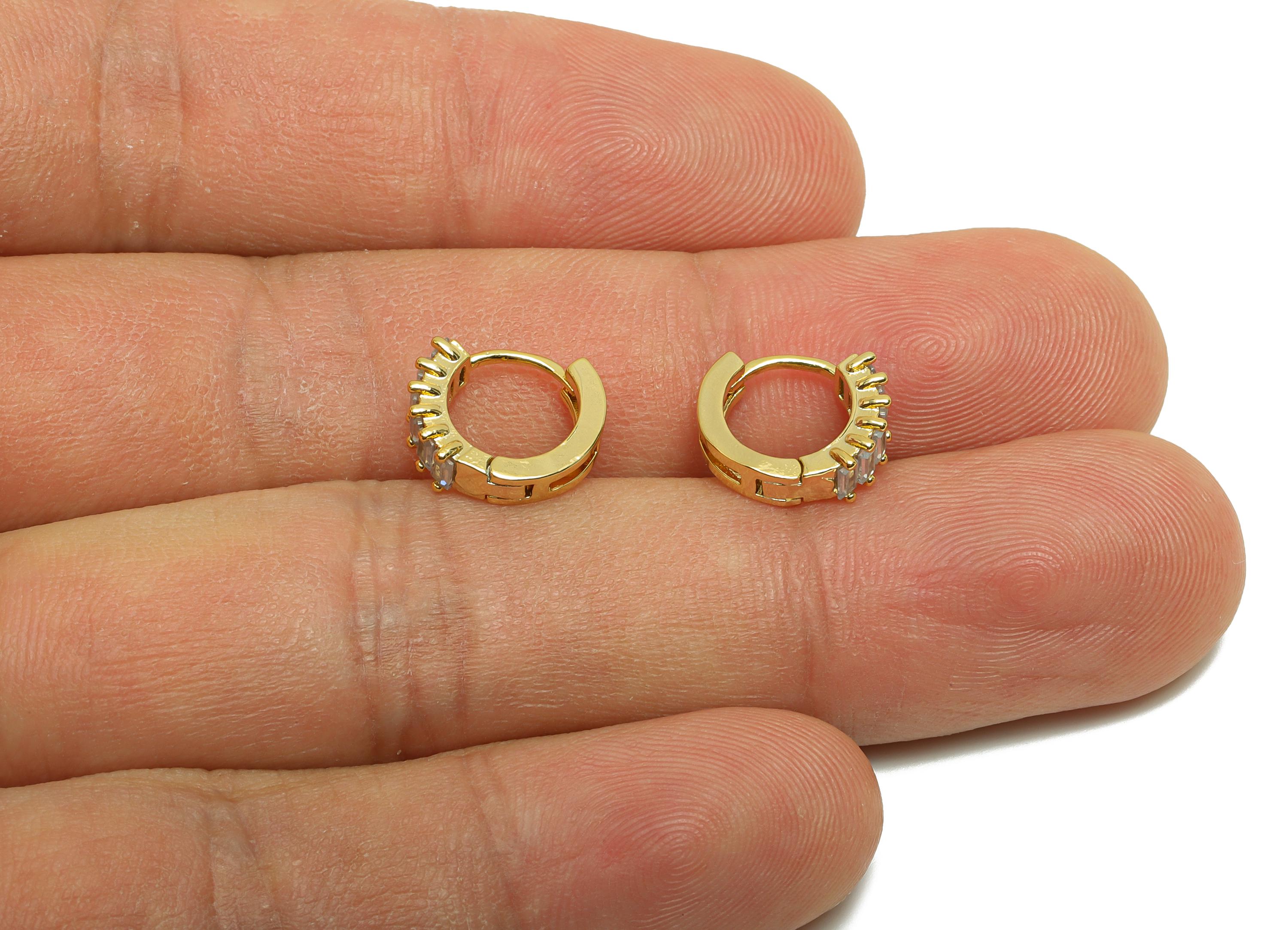 Brass Huggie Hoop Earring - Gold Zircon Earring for Women - Tiny Daily Wear Earring Clasp - 18K Real Gold Plating - 11.5x10.2x4mm - RGP8782 - DOMEDBAZAAR