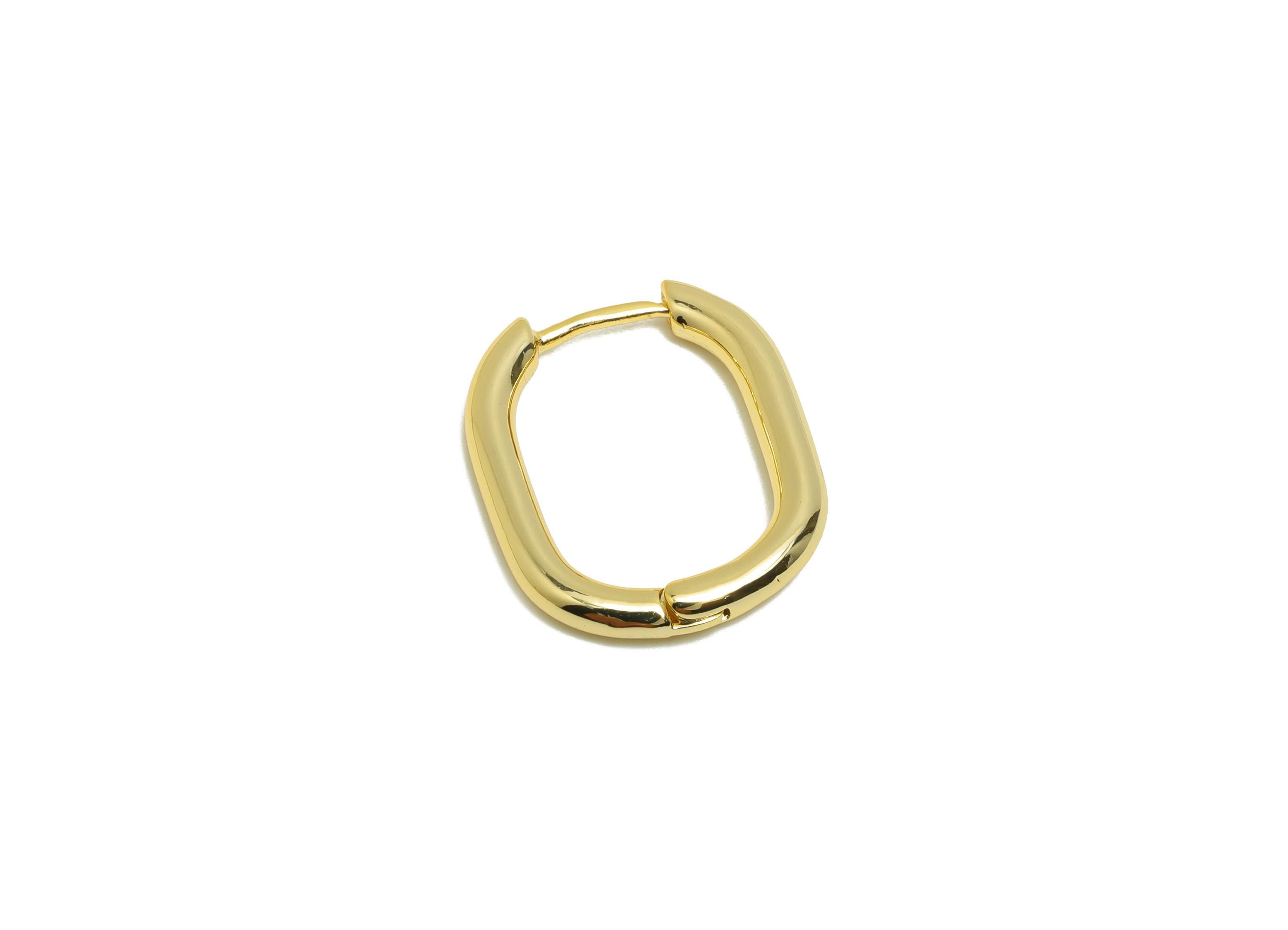 Brass Oval Huggie Earring - Gold Hoop Earring for Women - Oval Daily Wear Hoop Earring Clasp - 18K Real Gold Plating - 21x16x2.8mm - RGP8786 - DOMEDBAZAAR