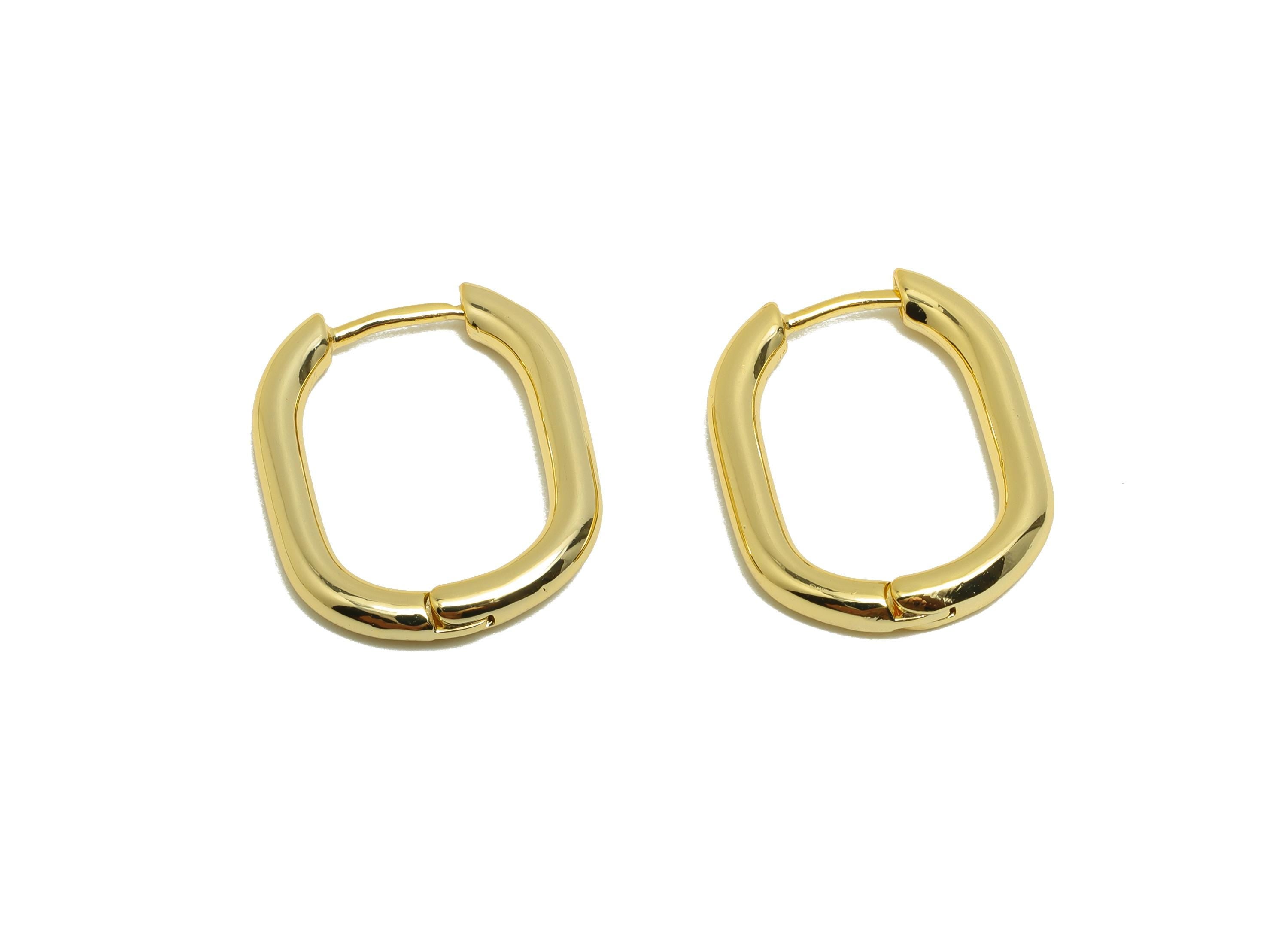 Brass Oval Huggie Earring - Gold Hoop Earring for Women - Oval Daily Wear Hoop Earring Clasp - 18K Real Gold Plating - 21x16x2.8mm - RGP8786 - DOMEDBAZAAR