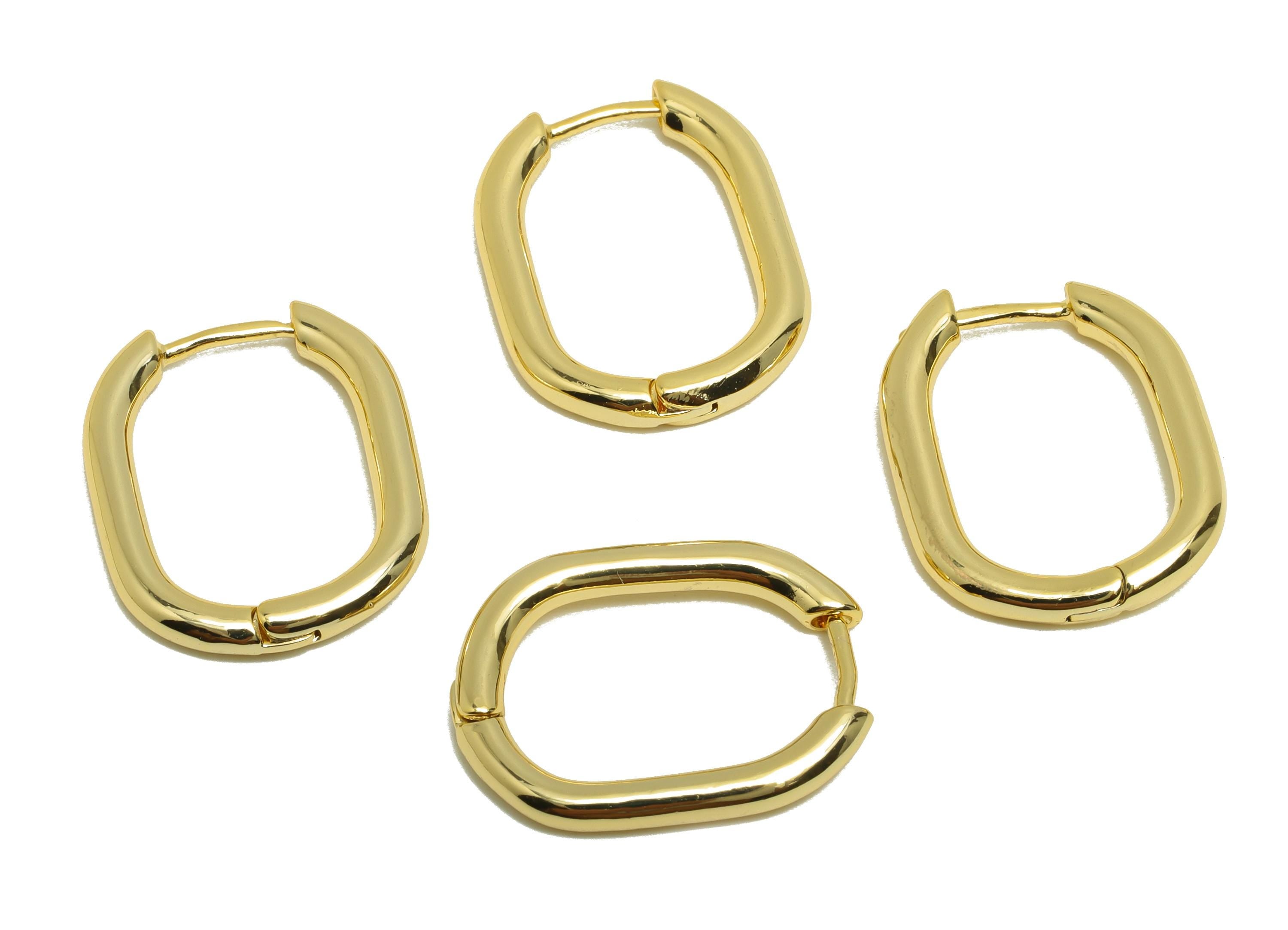 Brass Oval Huggie Earring - Gold Hoop Earring for Women - Oval Daily Wear Hoop Earring Clasp - 18K Real Gold Plating - 21x16x2.8mm - RGP8786 - DOMEDBAZAAR