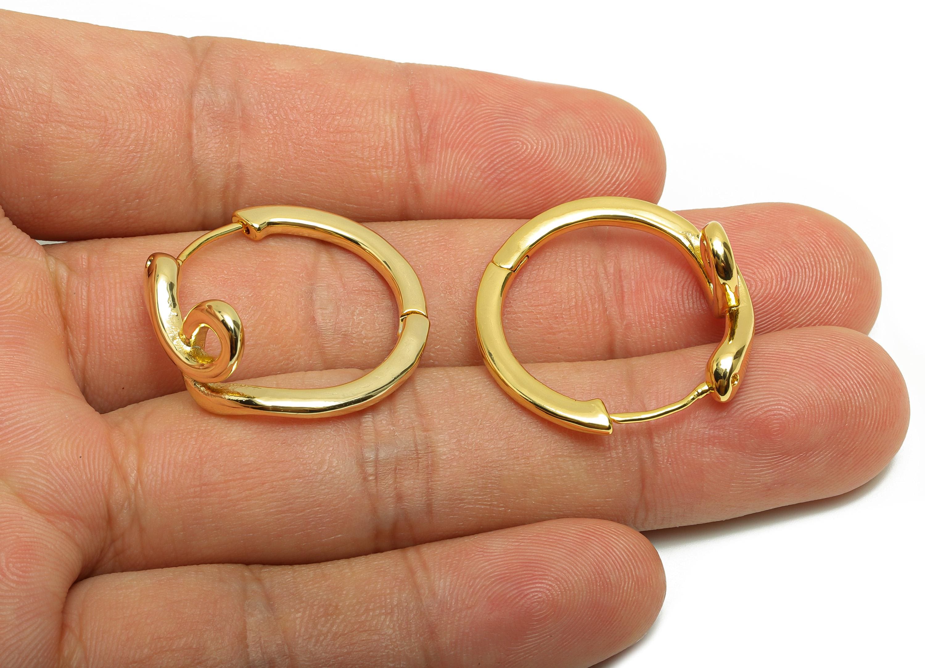 Brass Snake Huggie Earring - Gold Hoop Earring for Women - Huge Daily Wear Earring Clasp - 18K Real Gold Plating - 28x26x12.2mm - RGP8787 - DOMEDBAZAAR