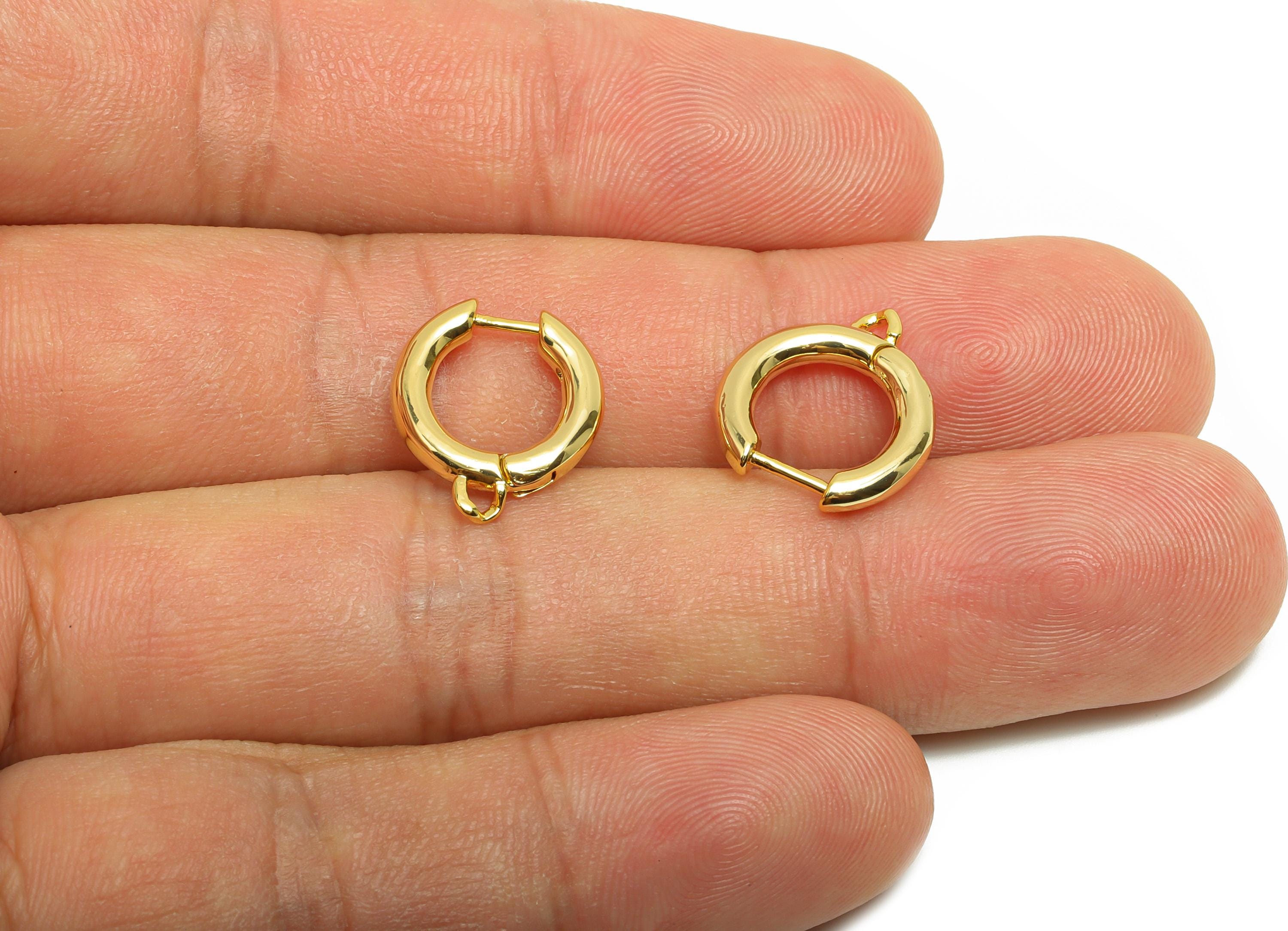 Brass Round Huggie Earring - Gold Hoop Earring for Women - Daily Wear Earring with Loop - 18K Real Gold Plating - 15x13.4x2.4mm - RGP8789 - DOMEDBAZAAR