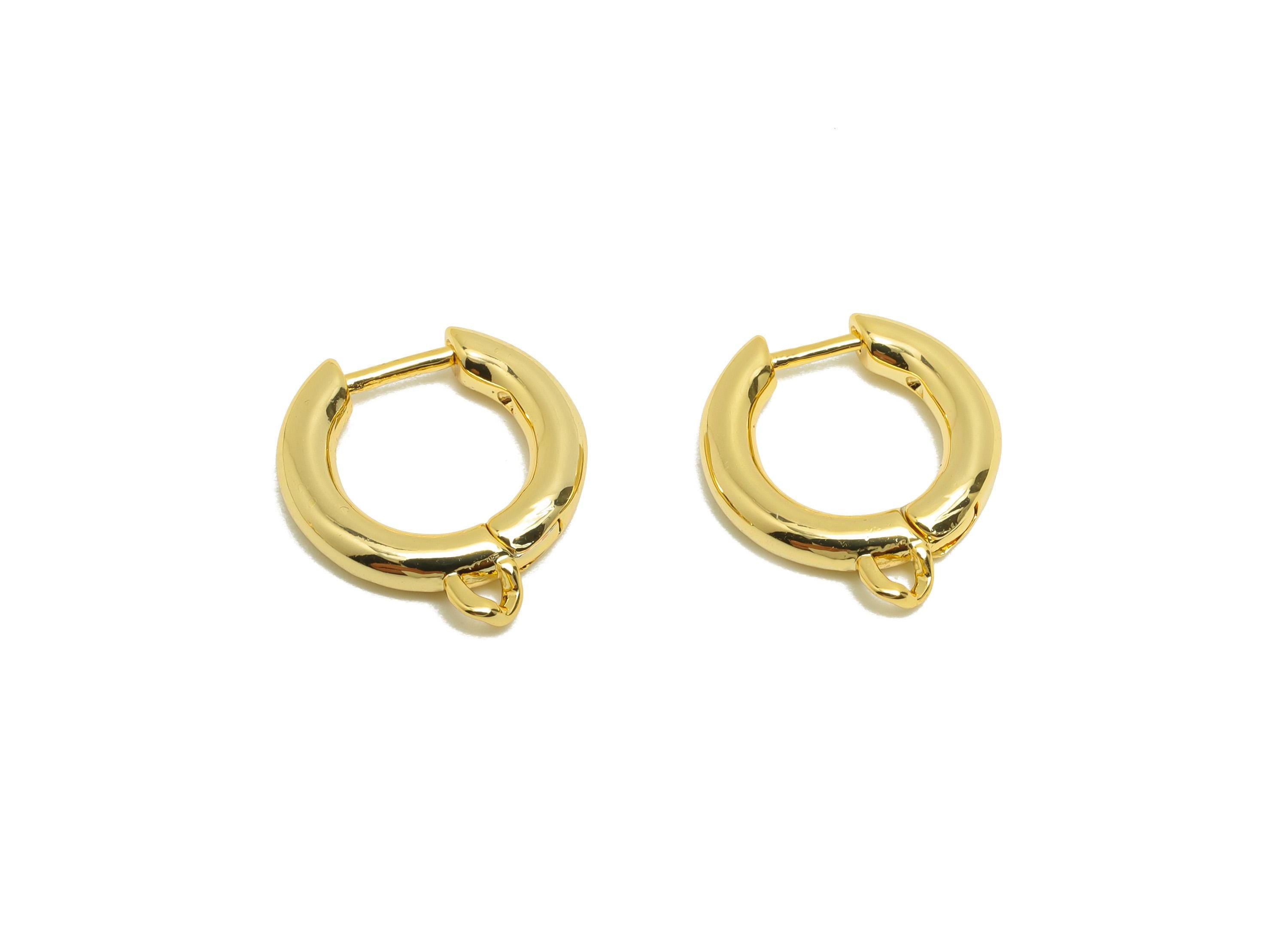 Brass Round Huggie Earring - Gold Hoop Earring for Women - Daily Wear Earring with Loop - 18K Real Gold Plating - 15x13.4x2.4mm - RGP8789 - DOMEDBAZAAR