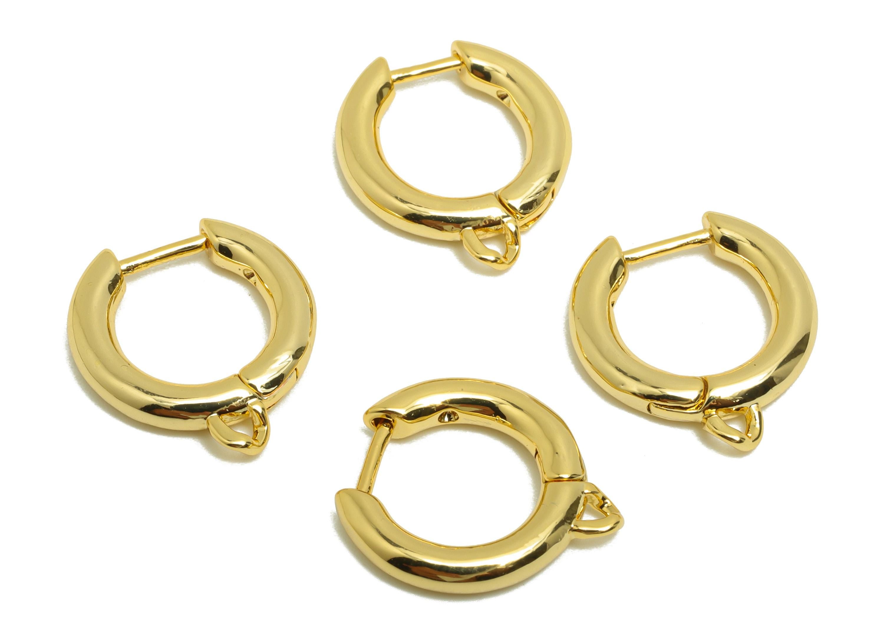 Brass Round Huggie Earring - Gold Hoop Earring for Women - Daily Wear Earring with Loop - 18K Real Gold Plating - 15x13.4x2.4mm - RGP8789 - DOMEDBAZAAR