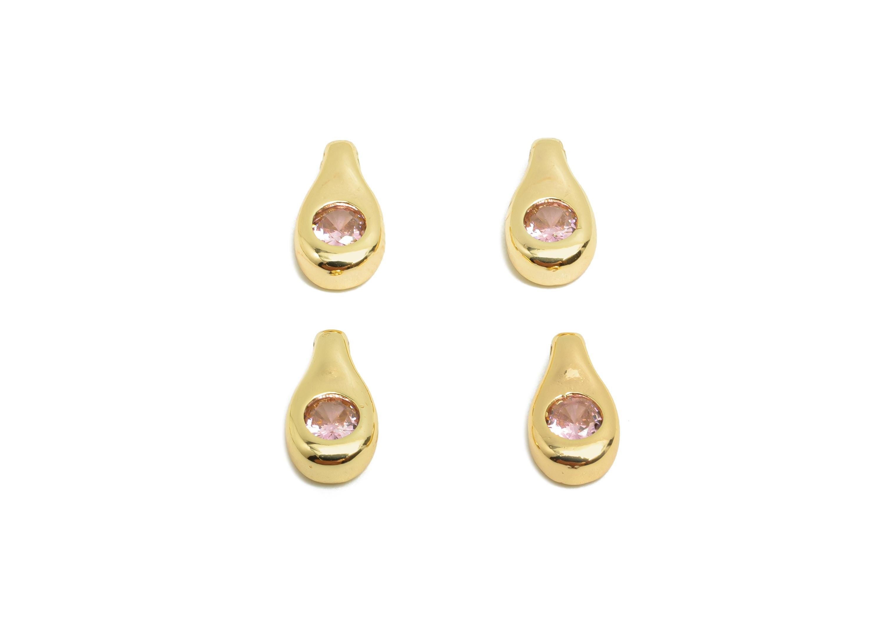 Brass CZ Earring Charm - Brass Teardrop Beads Charm - Bracelet Beaded - Pink Zircon Charm - 18K Real Gold Plating -11.2x6.2x3.4mm - RGP9976 - DOMEDBAZAAR