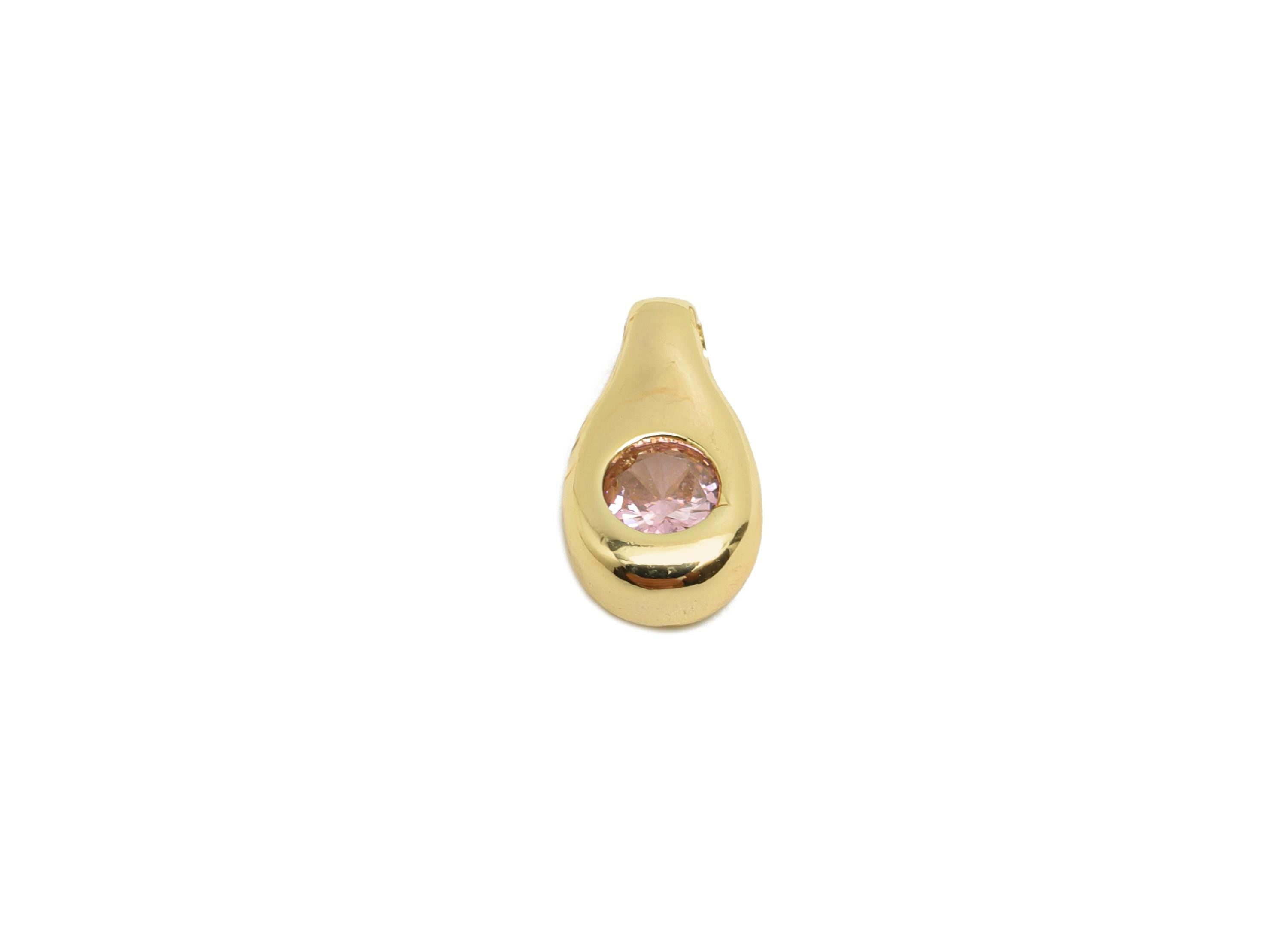Brass CZ Earring Charm - Brass Teardrop Beads Charm - Bracelet Beaded - Pink Zircon Charm - 18K Real Gold Plating -11.2x6.2x3.4mm - RGP9976 - DOMEDBAZAAR