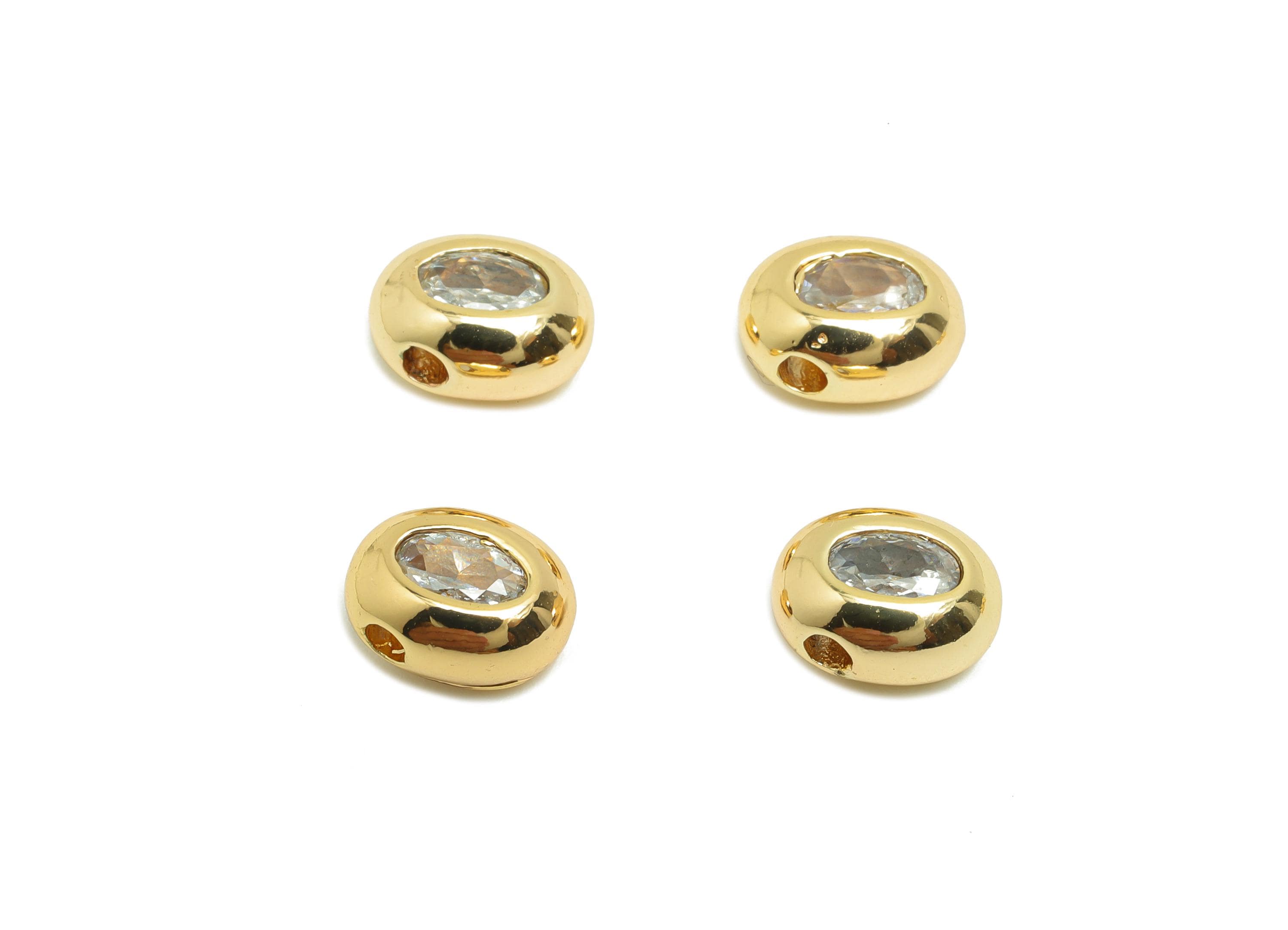 Brass CZ Earring Charm - Brass Oval Beads Charm - Bracelet Beaded - Geometry Zircon Charm - 18K Real Gold Plating - 8.47x6.7x4.2mm - RGP9990 - DOMEDBAZAAR