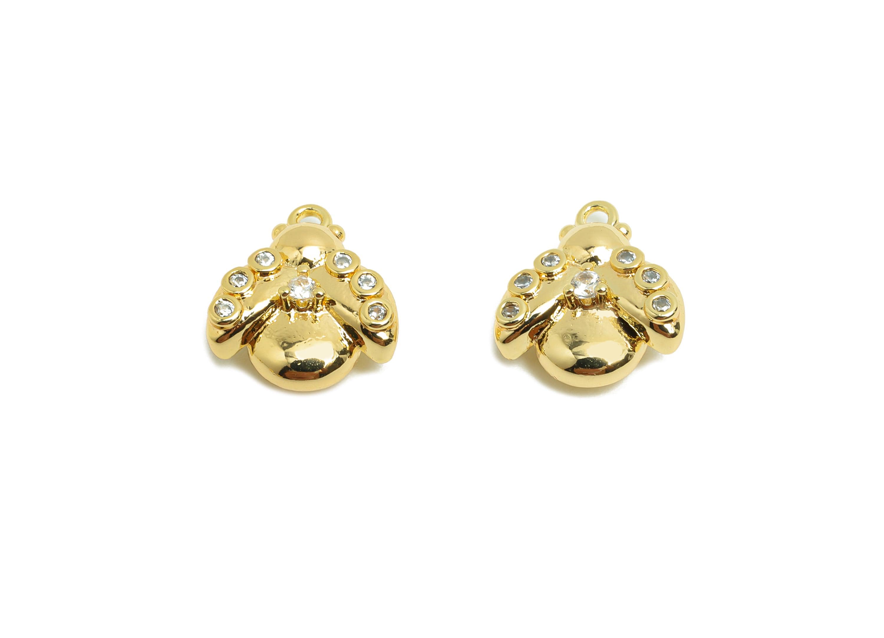 Brass CZ Earring Charm - Brass Bee Earring Charm - Gold Jewelry - Brass Cubic Zircon Charm - 18K Real Gold Plating - 12.4x11x5mm - RGP9994 - DOMEDBAZAAR