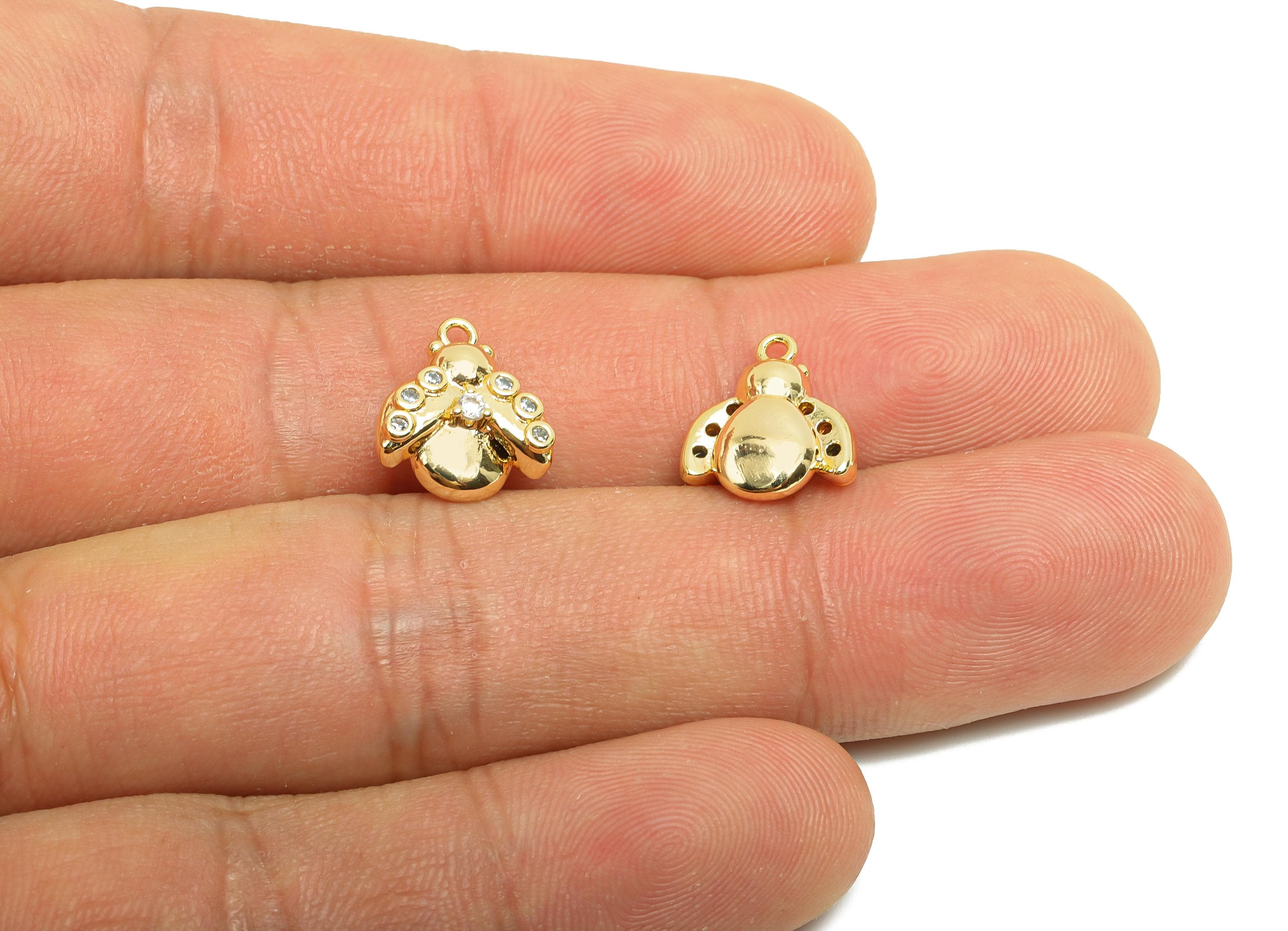 Brass CZ Earring Charm - Brass Bee Earring Charm - Gold Jewelry - Brass Cubic Zircon Charm - 18K Real Gold Plating - 12.4x11x5mm - RGP9994 - DOMEDBAZAAR