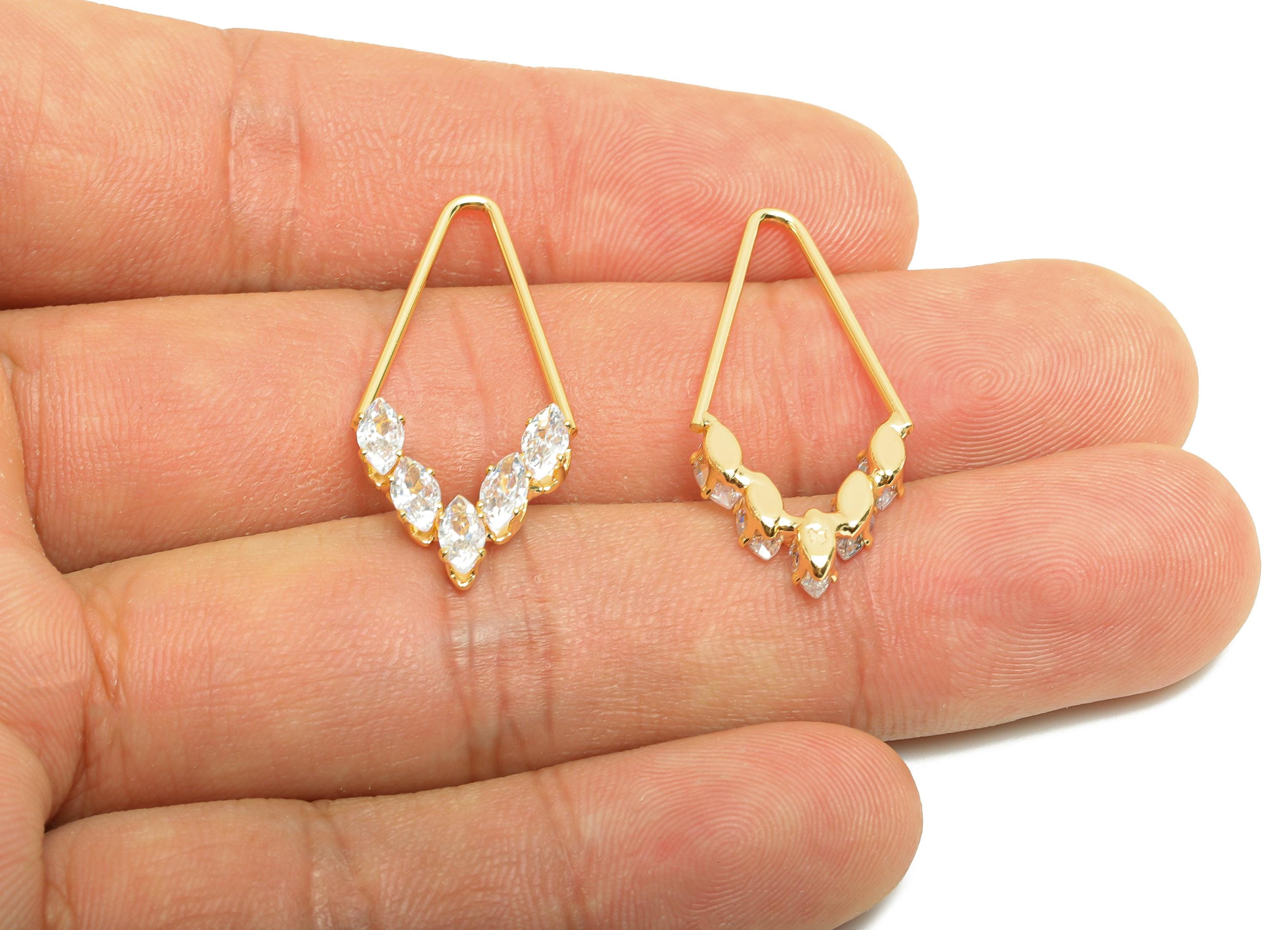 Brass CZ Earring Charm - Brass Marquise Earring Charm - Gold Jewelry - Cubic Zircon Charm - 18K Real Gold Plating - 30x16x3mm - RGP9981 - DOMEDBAZAAR