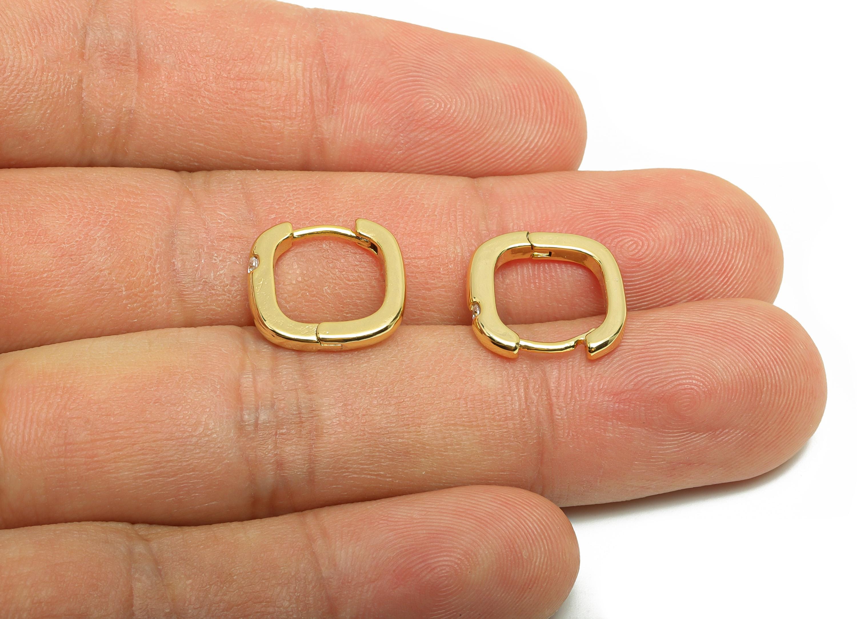 Brass Square Huggie Earring - Gold Zircon Earring for Women - Daily Wear Hoop Ear Clasp - 18K Real Gold Plating - 13.9x13.5x2.3mm - RGP8791 - DOMEDBAZAAR