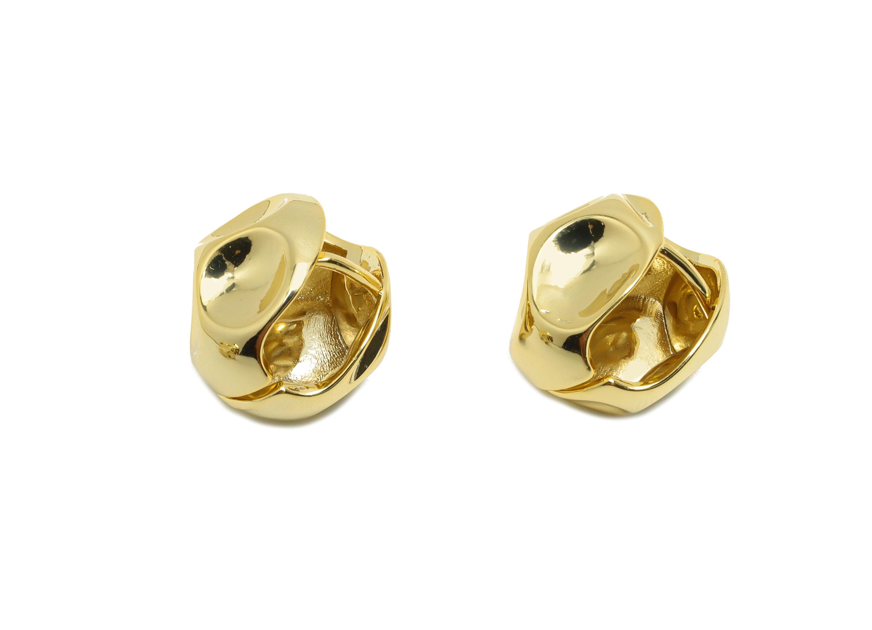 Brass Football Hoop Earring - Gold Hammered Ball Earring - Huggie Hoop Earring for Ladies - 18K Real Gold Plating - 15.5x14x14mm - RGP8792 - DOMEDBAZAAR