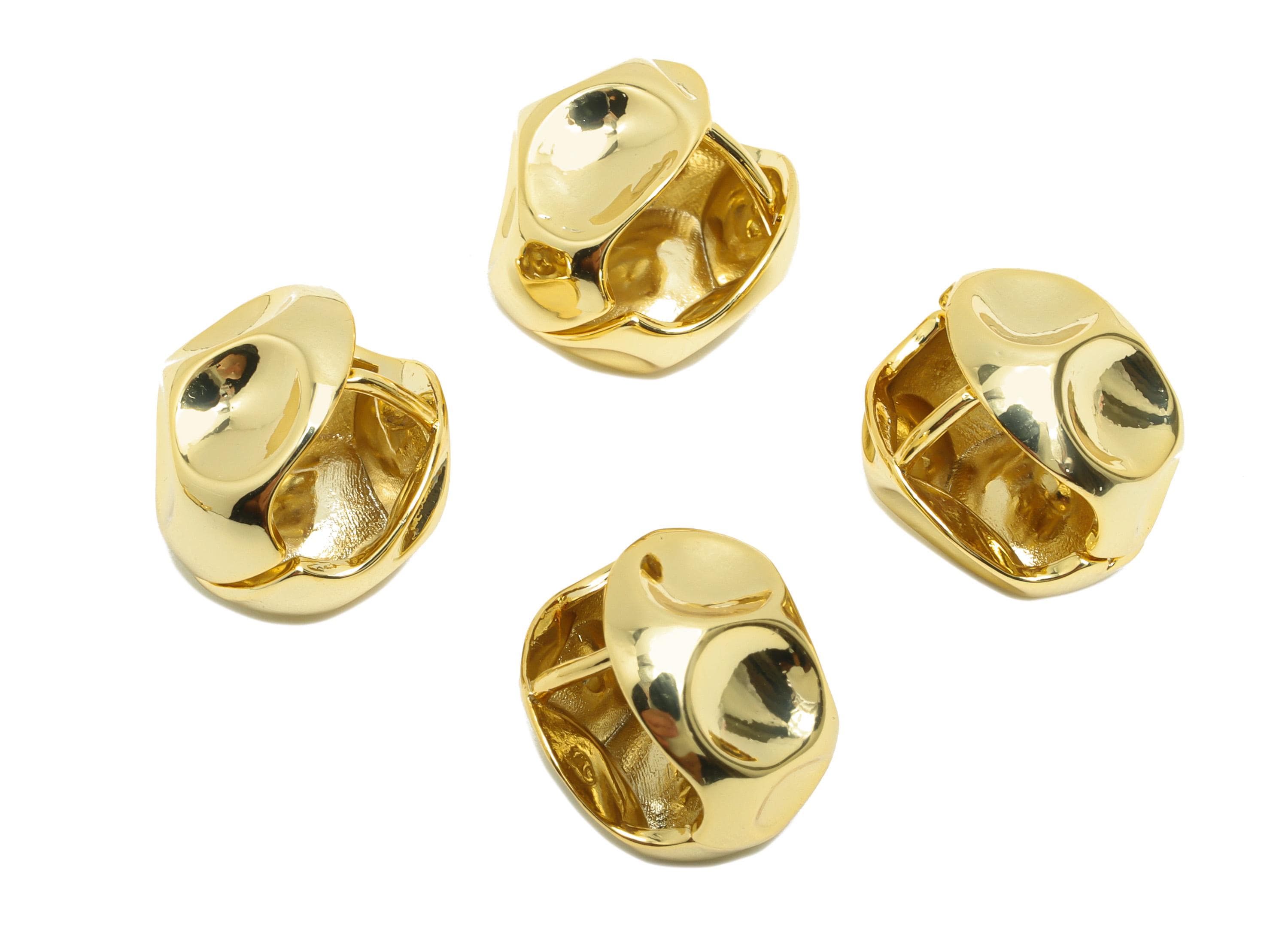 Brass Football Hoop Earring - Gold Hammered Ball Earring - Huggie Hoop Earring for Ladies - 18K Real Gold Plating - 15.5x14x14mm - RGP8792 - DOMEDBAZAAR