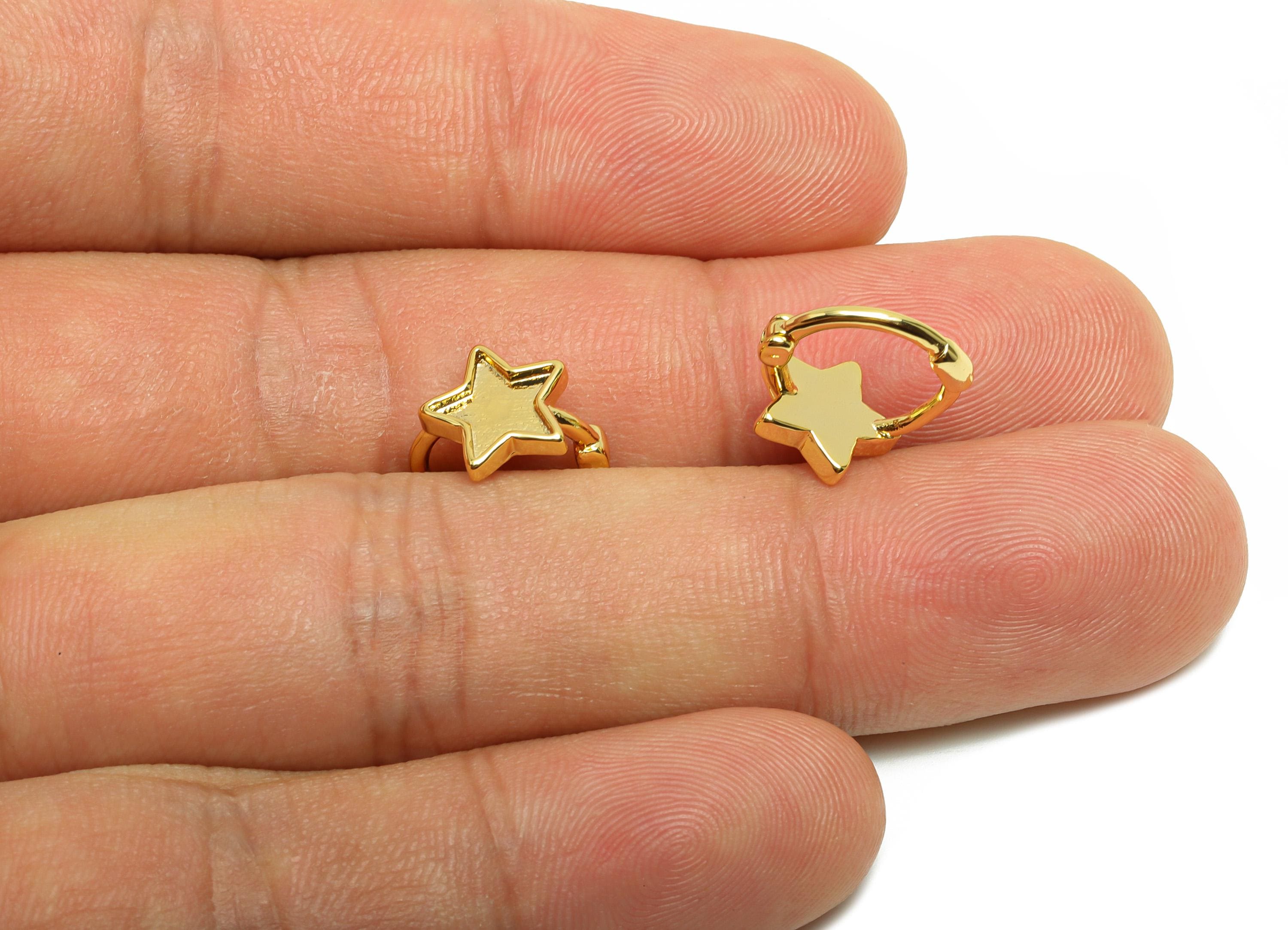 Brass Star Huggie Earring - Gold Star Setting Earring for Girls - Daily Wear Hoop Earring - 18K Real Gold Plating - 11.8x11.6x9mm - RGP8794 - DOMEDBAZAAR