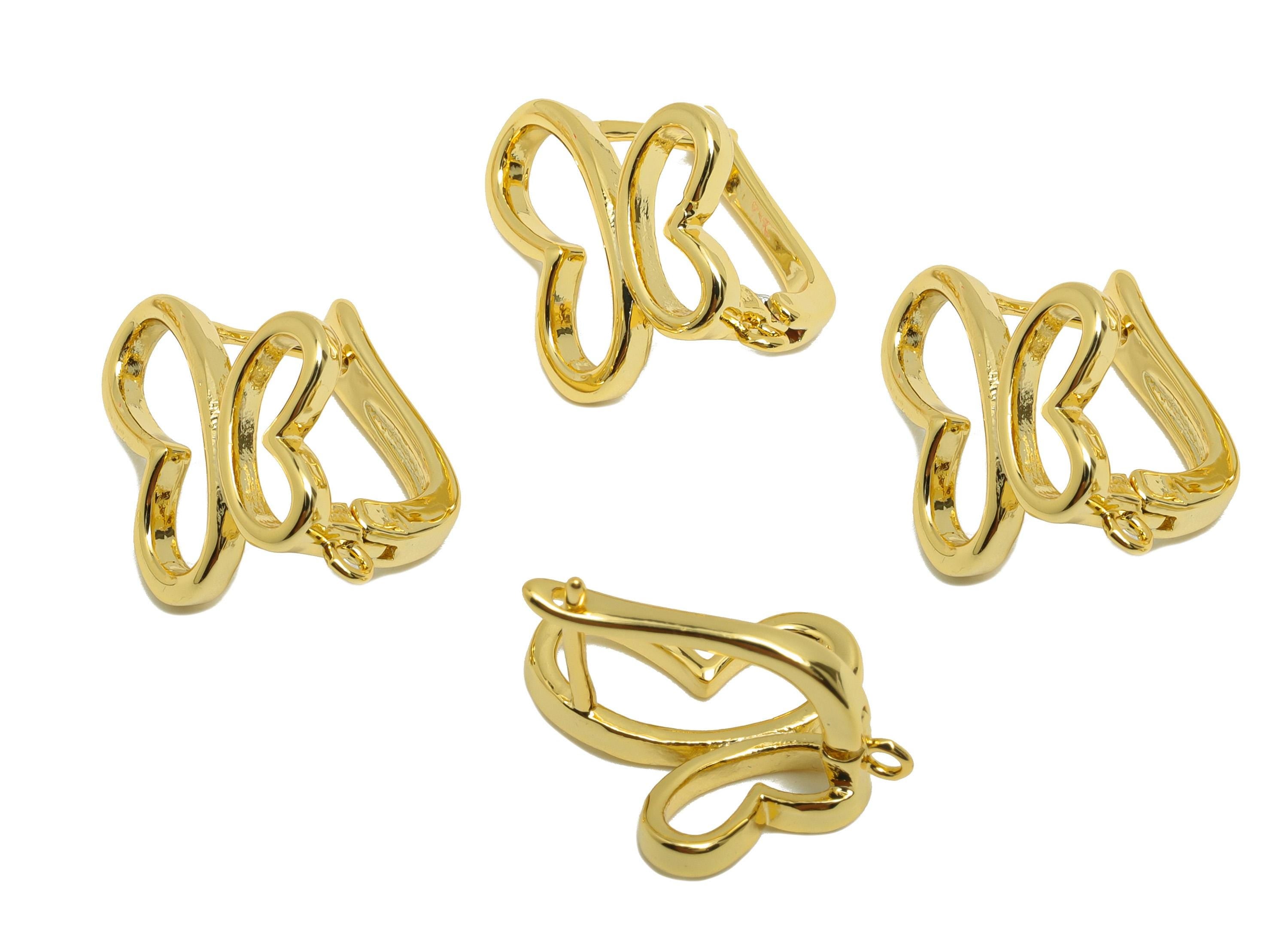 Gold English Lock U Earring - For Women&#39;s Huggie U Earring - Brass Butterfly Hoop Earring - 18K Real Gold Plating -19.8x15.5x10.9mm- RGP8800 - DOMEDBAZAAR