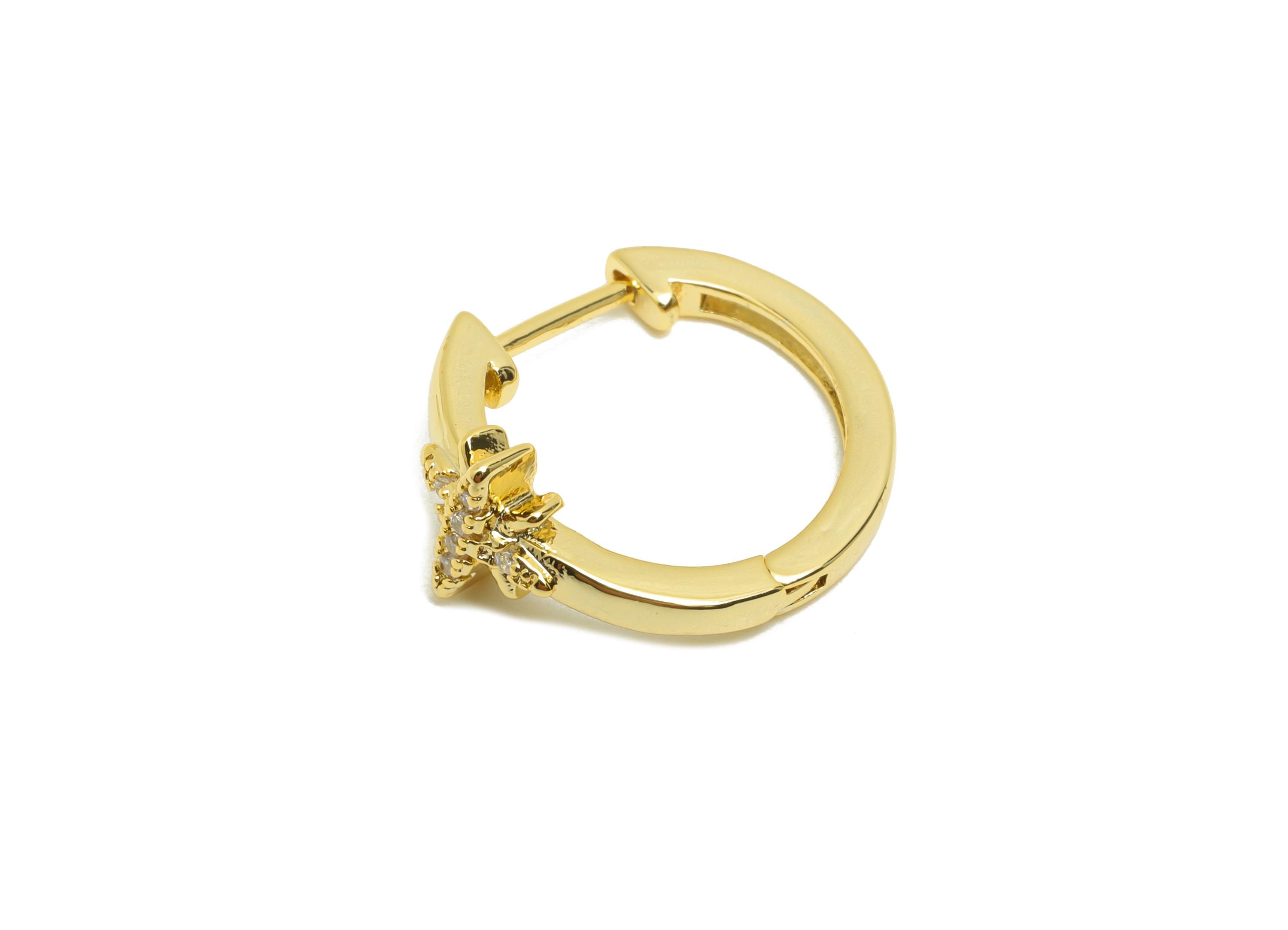 Brass Huggie Hoop Earring - Zircon North Star Earring for Women - Gold Daily Wear Ear Clasp - 18K Real Gold Plating - 18.7x17x7.7mm- RGP8801 - DOMEDBAZAAR