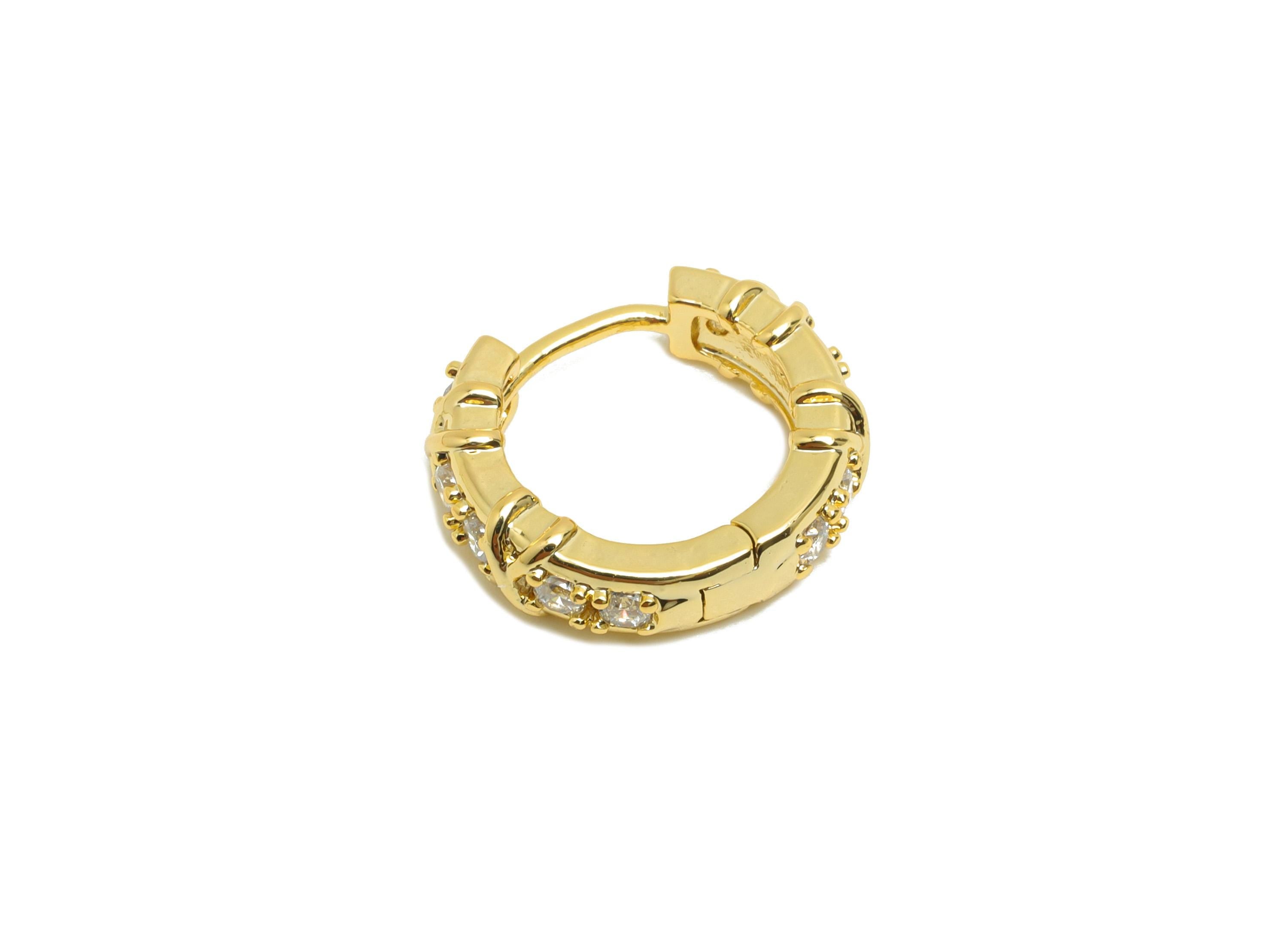 Brass Huggie Hoop Earring - Geometry Zircon Earring for Women - Gold Daily Wear Ear Clasp - 18K Real Gold Plating -15.5x13.5x4.4mm - RGP8805 - DOMEDBAZAAR