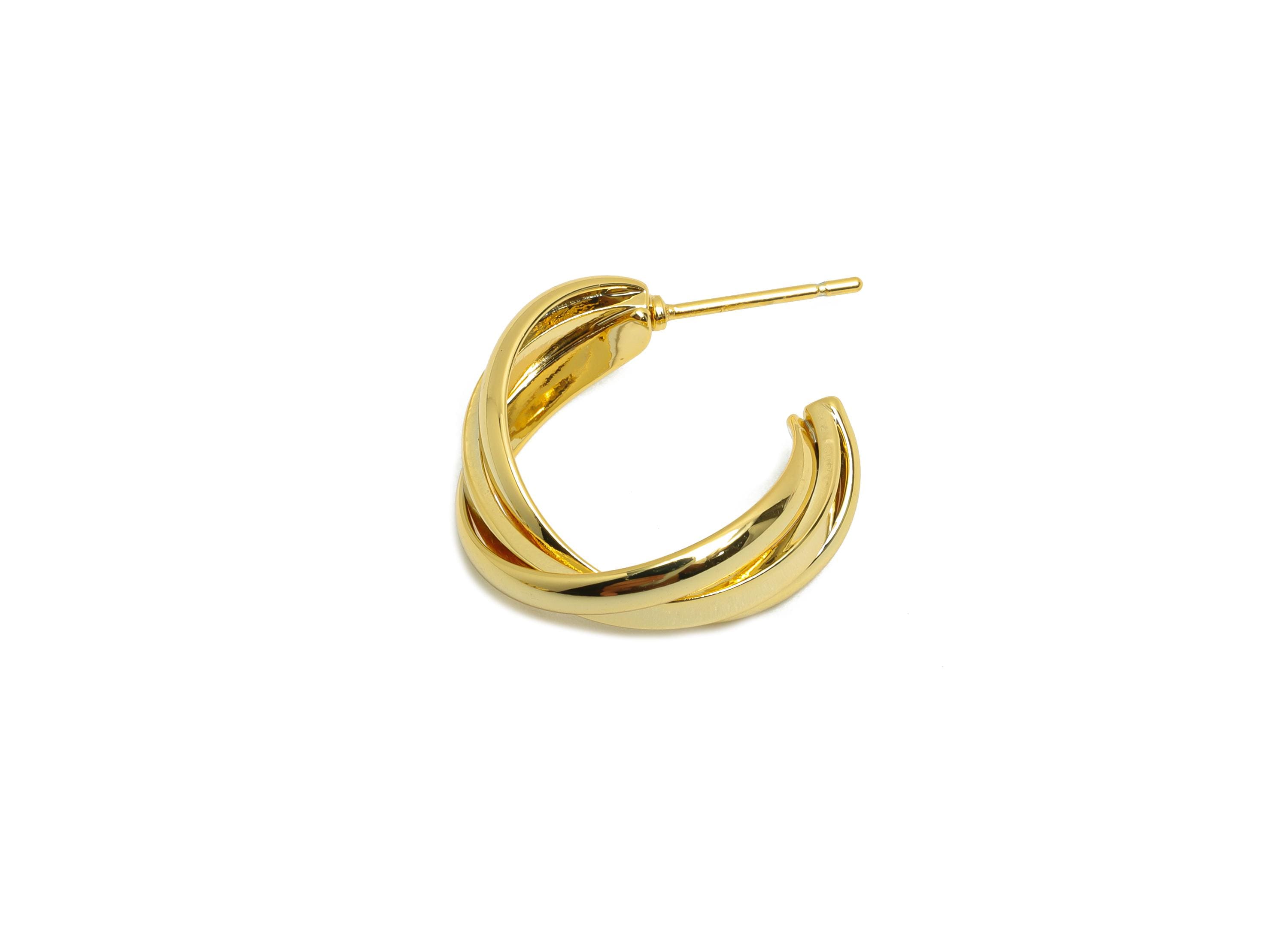 Brass Open C Hoop Earring - Gold Textured Ear Stud for Woman&#39;s - Open Round Earring Post - 18K Real Gold Plated - 19.87x20.03x2.5mm- RGP8692 - DOMEDBAZAAR