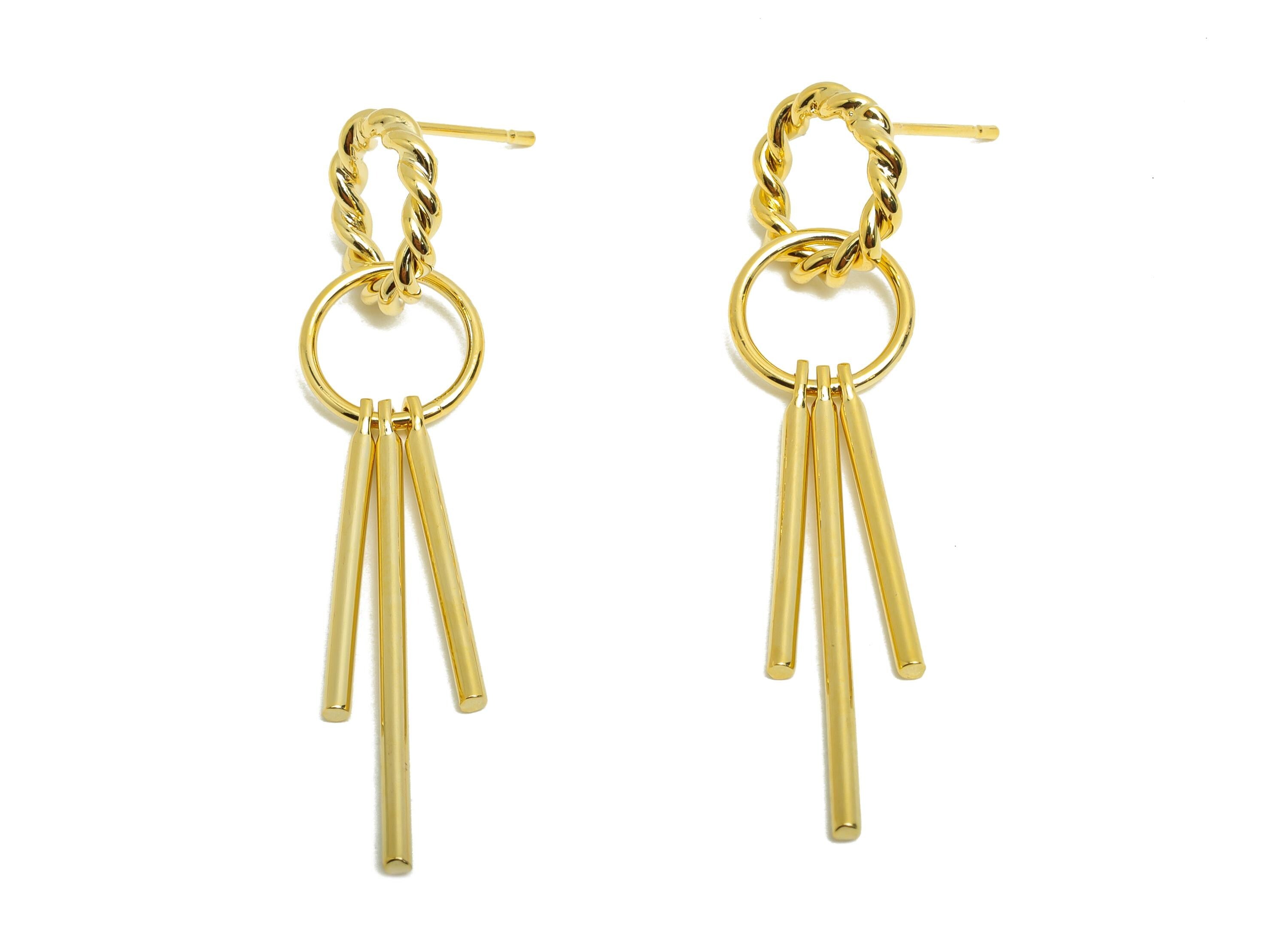 Brass Round Fringe Ear - Twisted Circle Earring Stud for Women - Gold Dangle Earring Post - 18K Real Gold Plated-47.27x11.73x1.59mm- RGP8708 - DOMEDBAZAAR