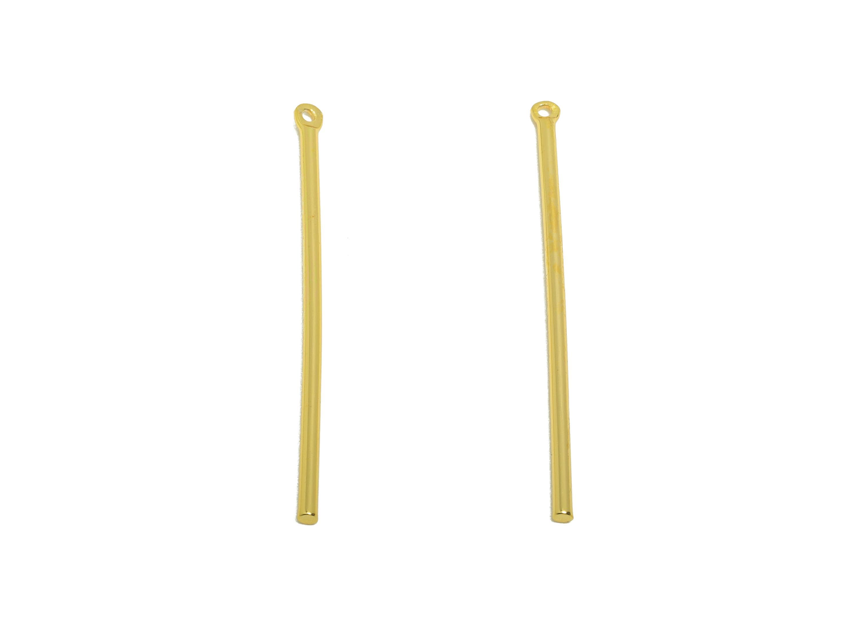 Brass Stick Earring Charm - Brass Minimalist Gold Bar Pendant - Bar Necklace Charm - Gold Jewelry- 18K Real Gold Plated - 40x1x1mm -RGP10205 - DOMEDBAZAAR