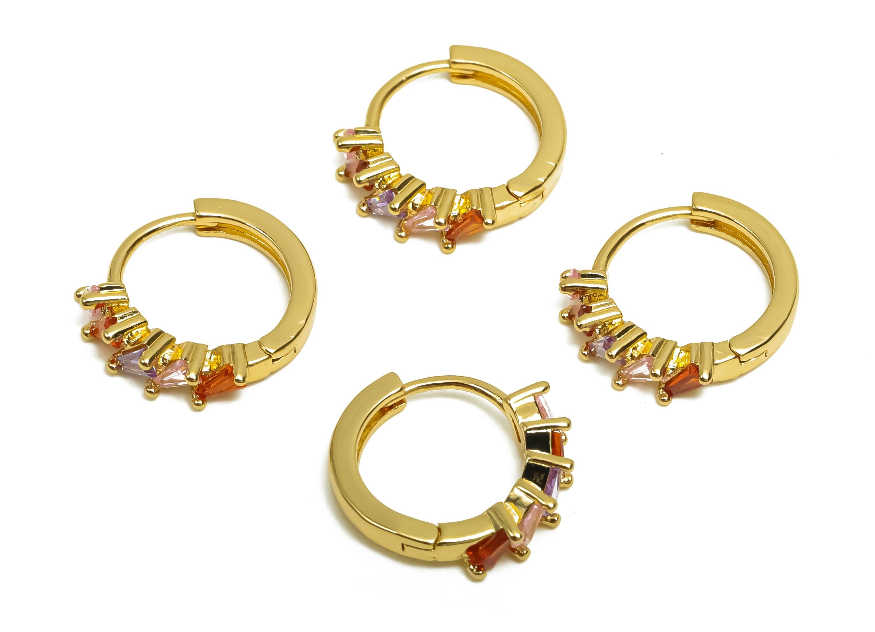 Brass CZ Hoop Earring - Rainbow Zircon Huggie Hoop Earring - Triangle Hoop Earring Clasp - 18K Real Gold Plating - 15x13x3.3mm - RGP8386 - DOMEDBAZAAR