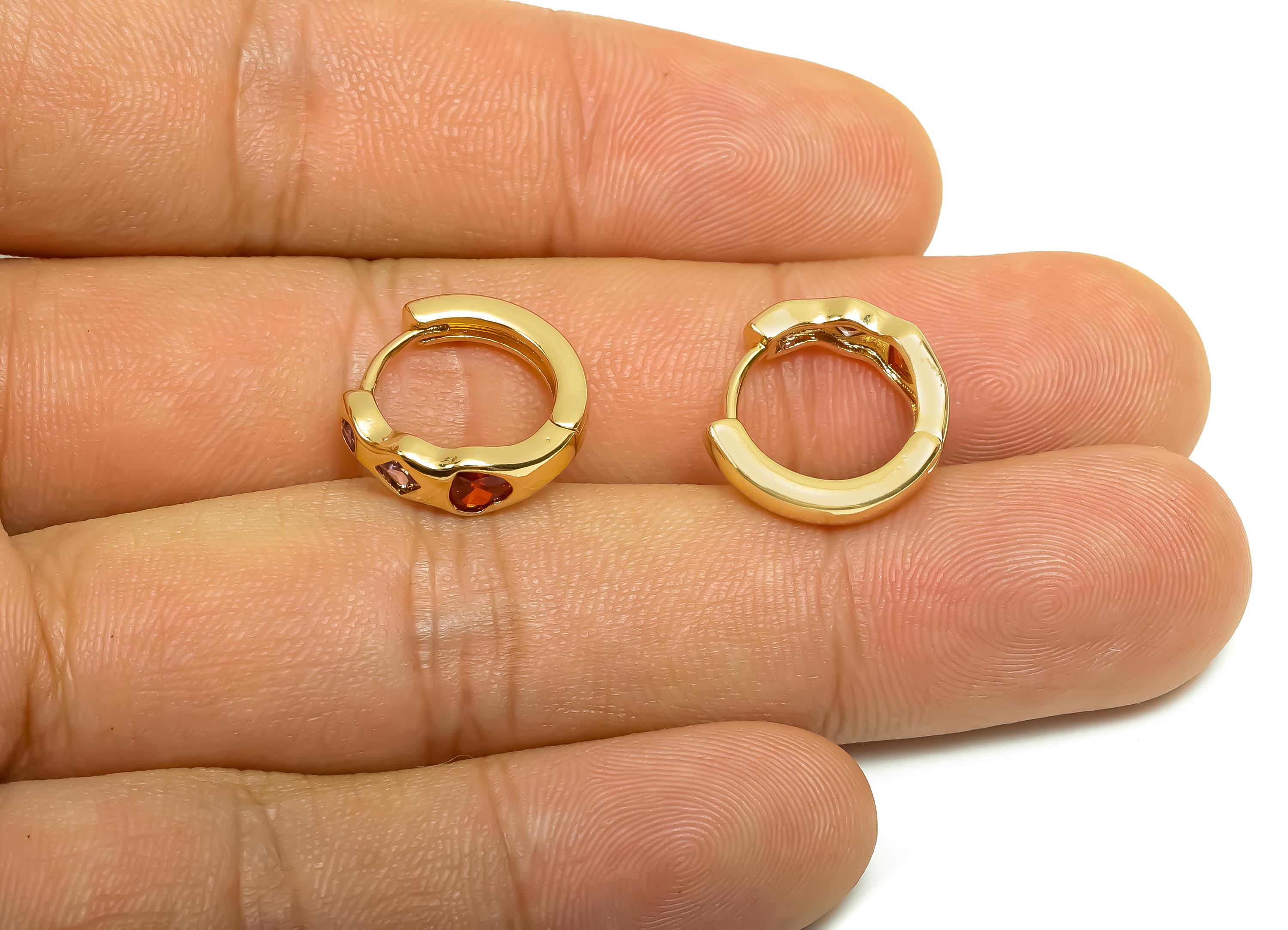 Brass CZ Hoop Earring - Rainbow Zircon Huggie Hoop Earring - Heart Hoop Earring Clasp - 18K Real Gold Plating - 15.4x14.6x5.12mm - RGP8393 - DOMEDBAZAAR
