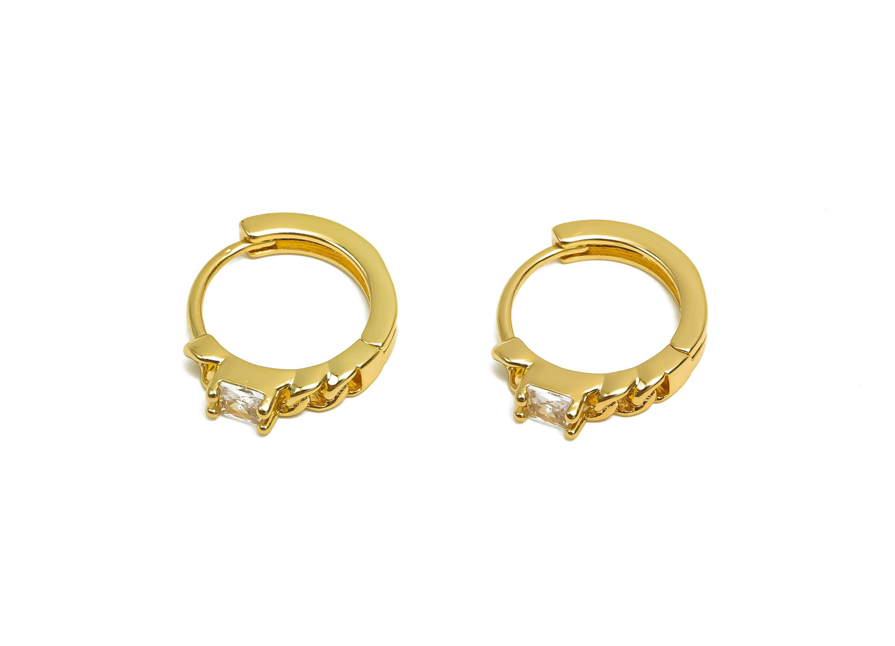 Brass CZ Hoop Earring - Brass Zircon Huggie Hoop Earring - Chain Hoop Earring Clasp - 18K Real Gold Plating - 16.3x13.5x3.2mm - RGP8390 - DOMEDBAZAAR
