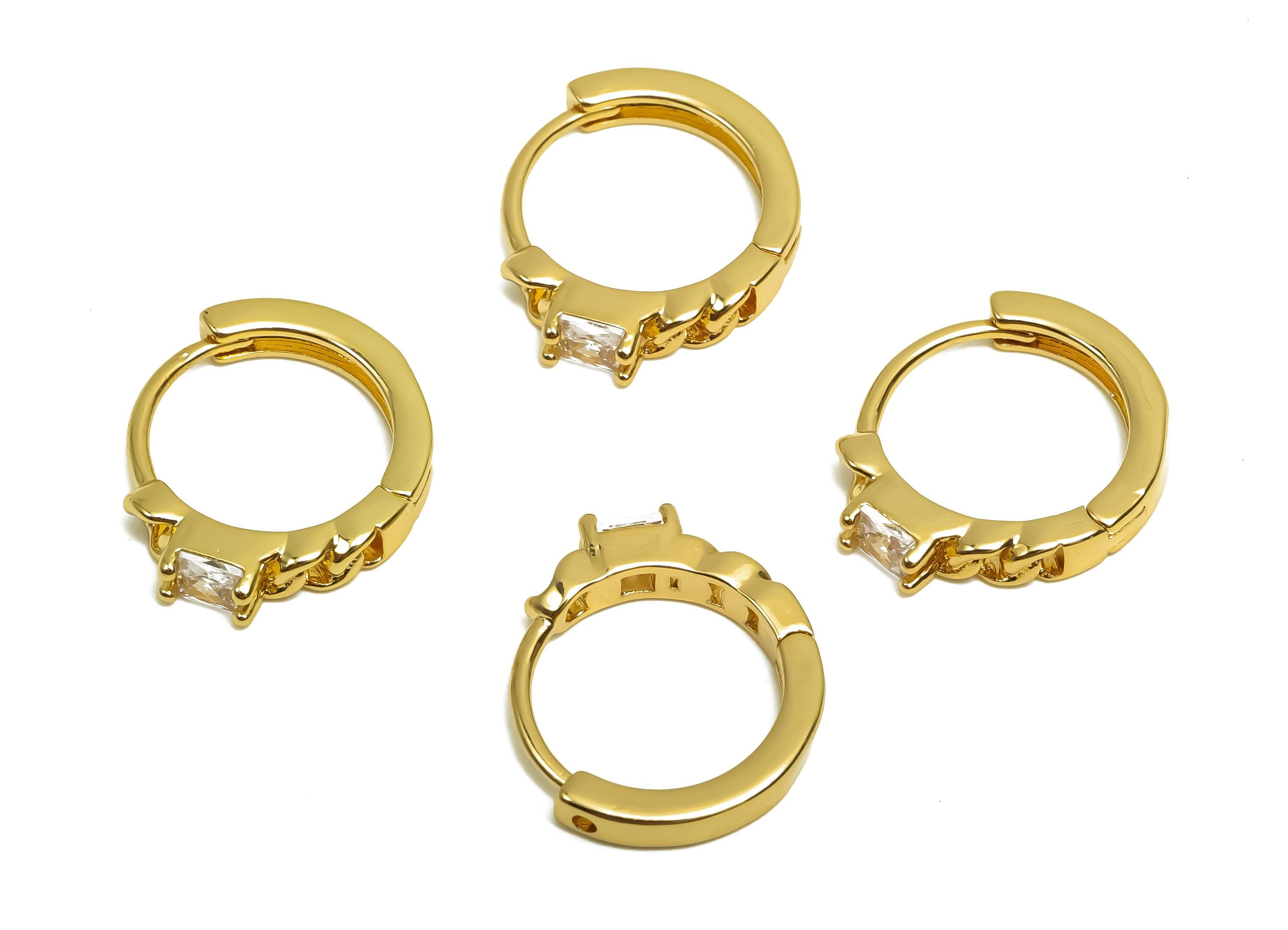 Brass CZ Hoop Earring - Brass Zircon Huggie Hoop Earring - Chain Hoop Earring Clasp - 18K Real Gold Plating - 16.3x13.5x3.2mm - RGP8390 - DOMEDBAZAAR